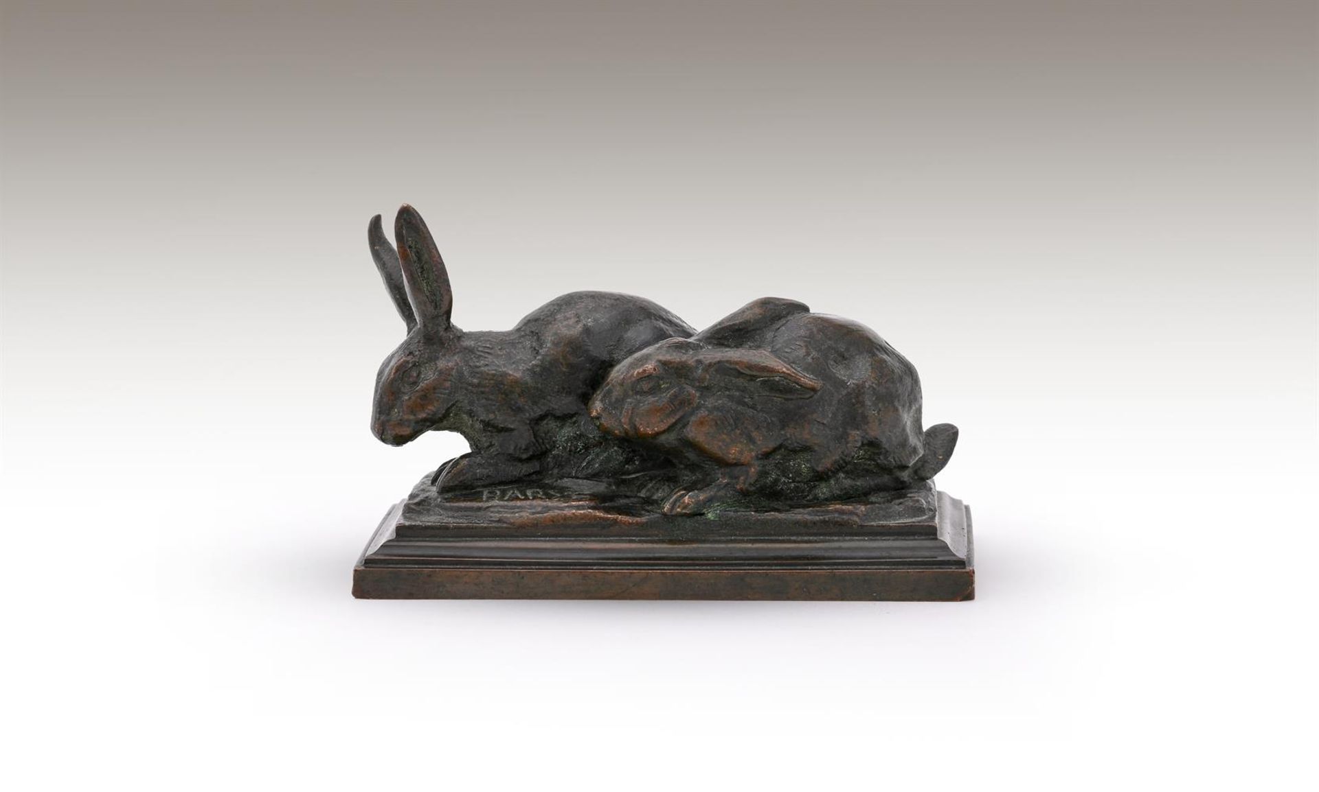 ANTOINE-LOUIS BARYE (FRENCH, 1795-1875), A BRONZE GROUP OF A PAIR OF RABBITS - Image 5 of 5