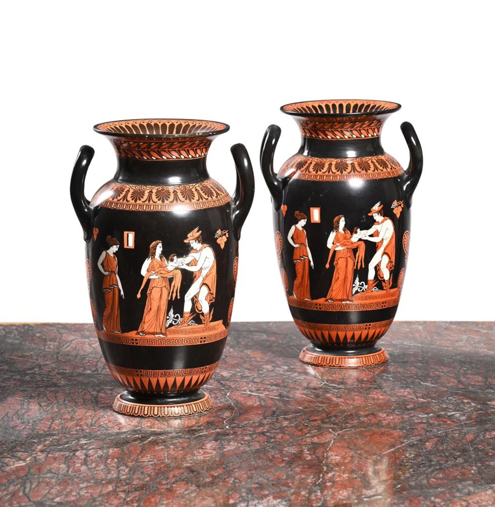 SAMUEL ALCOCK & CO, A PAIR OF ETRUSCAN STYLE VASES, CIRCA 1850-1880 - Image 3 of 4