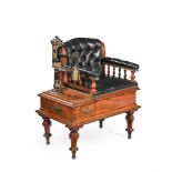 A VICTORIAN MAHOGANY AND BUTTONED LEATHER JOCKEY SCALES CHAIR, BY W & T AVERY, 19TH CENTURY