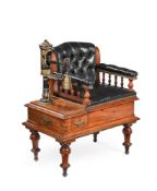 A VICTORIAN MAHOGANY AND BUTTONED LEATHER JOCKEY SCALES CHAIR, BY W & T AVERY, 19TH CENTURY