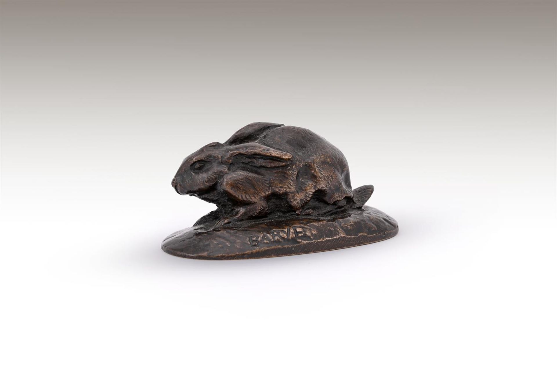 ANTOINE-LOUIS BARYE (FRENCH, 1795-1875), A BRONZE MODEL OF A CROUCHING RABBIT - Image 4 of 4