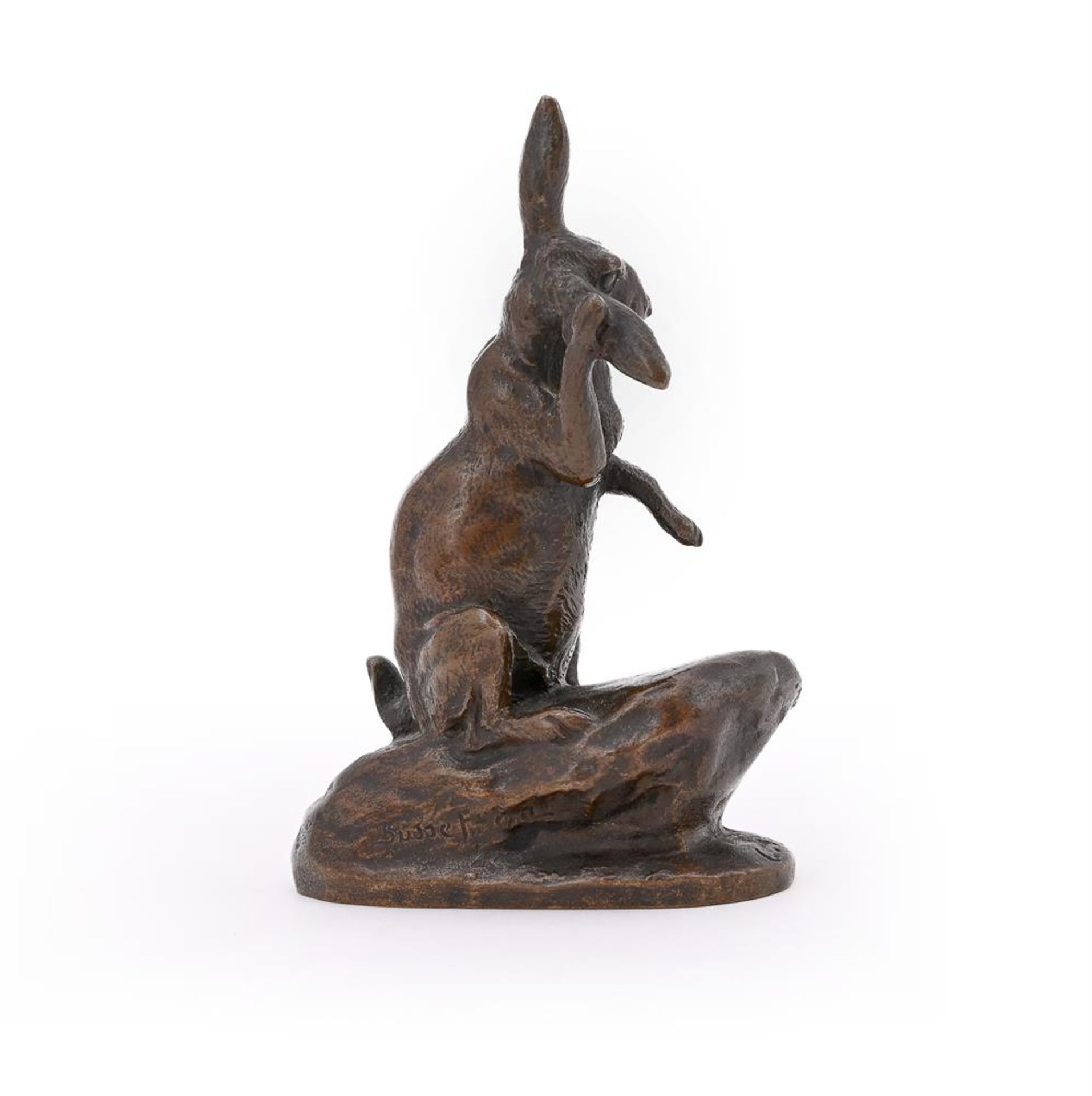 CLOVIS-EDMOND MASSON (FRENCH, 1838-1913), A BRONZE MODEL OF A HARE GROOMING ITS EAR - Image 2 of 4