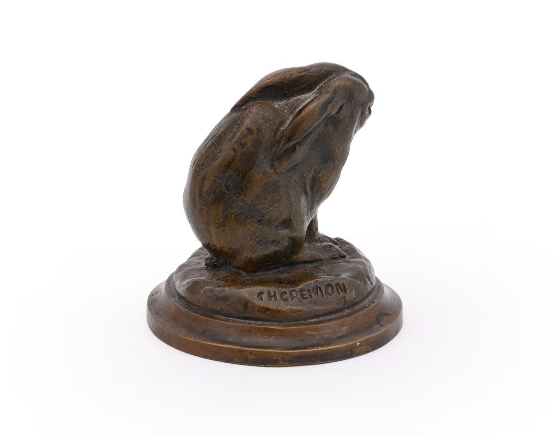 CHARLES GREMION (FRENCH, 19TH/20TH CENTURY), A BRONZE MODEL OF A RABBIT GROOMING - Image 2 of 4