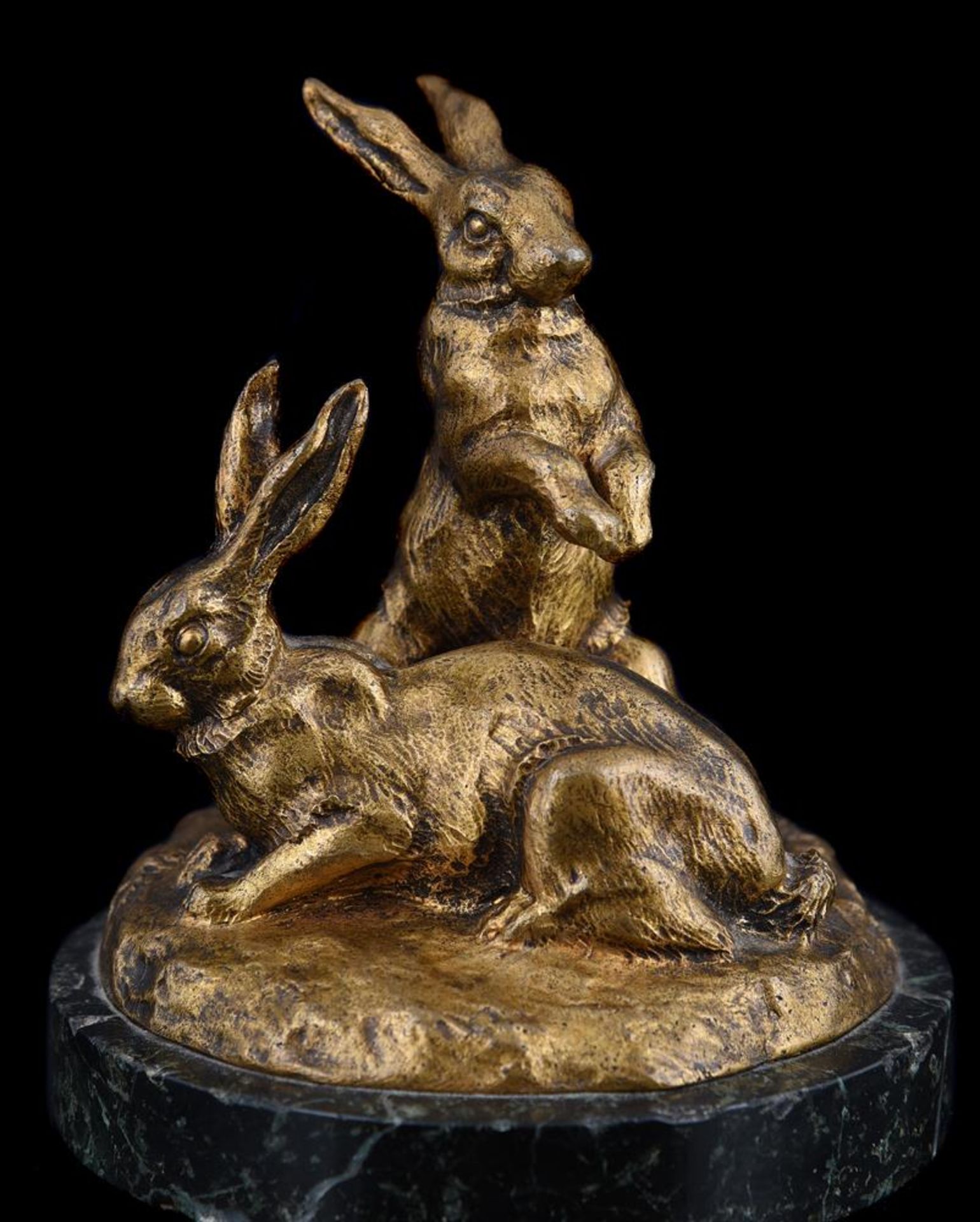 M PAIGNANT (FRENCH, LATE 19TH/EARLY 20TH CENTURY), A GILT BRONZE MODEL OF TWO RABBITS - Image 4 of 6