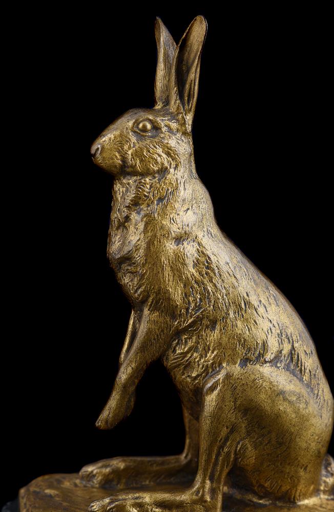 GEORGES GARDET (FRENCH, 1863-1939),A RARE GILT BRONZE MODEL OF A SEATED HARE - Image 4 of 8