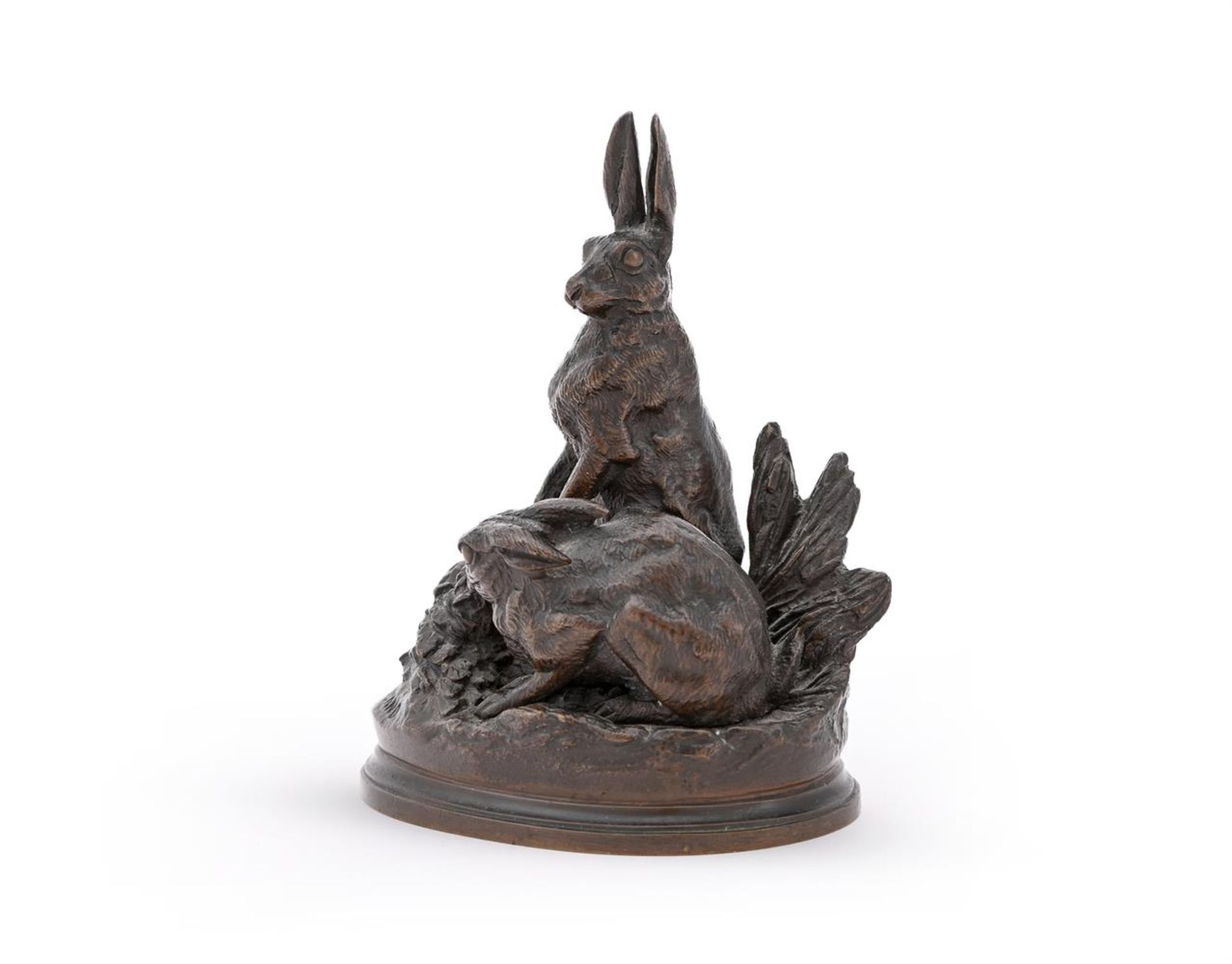 ALFRED DUBUCAND (FRENCH, 1828-1894), A BRONZE MODEL OF TWO HARES - Bild 3 aus 5
