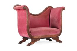 A CARVED 'RED WALNUT' AND UPHOLSTERED SOFA, 19TH CENTURY