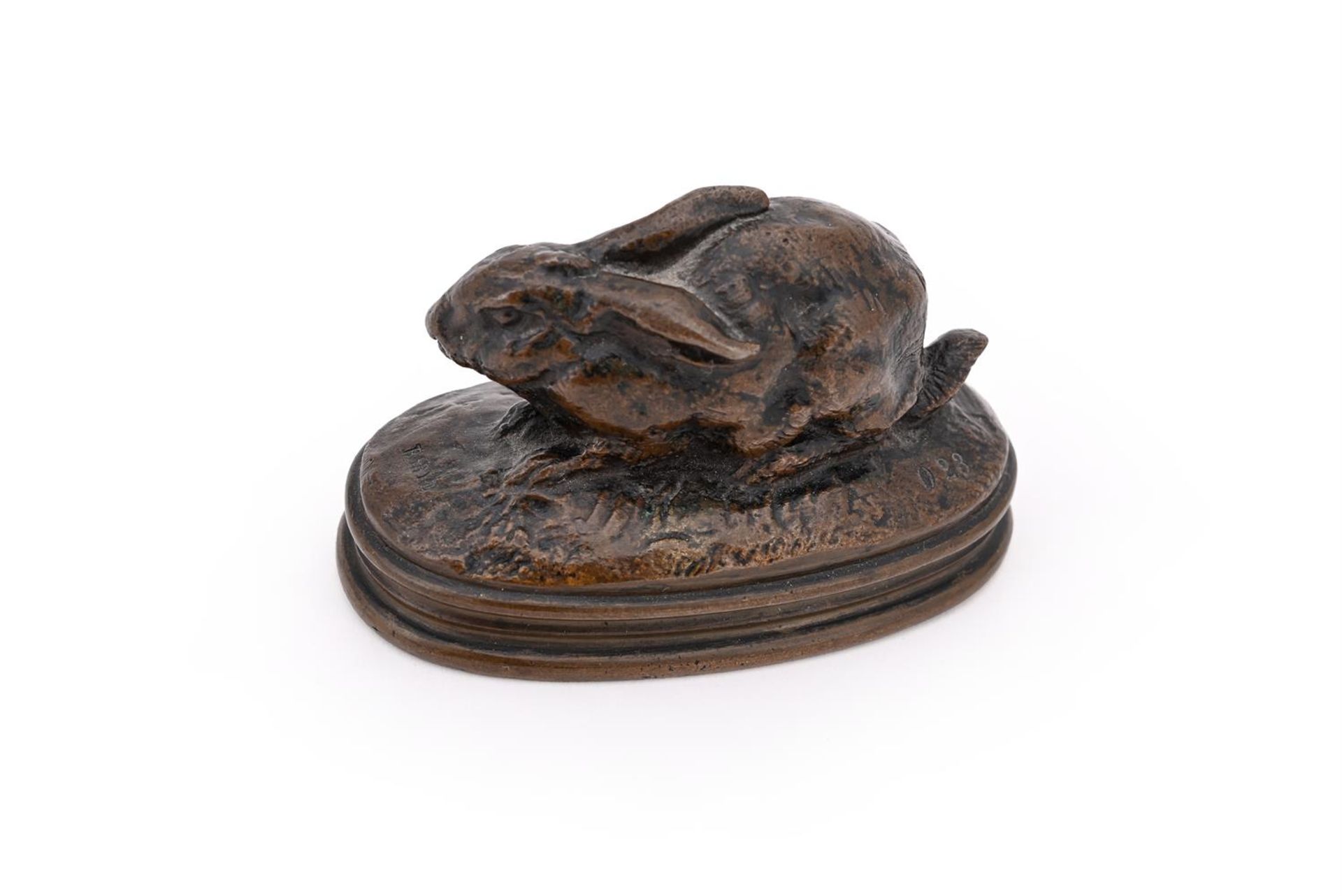 ANTOINE-LOUIS BARYE (FRENCH, 1795-1875), A BRONZE MODEL OF A CROUCHING RABBIT - Image 2 of 6