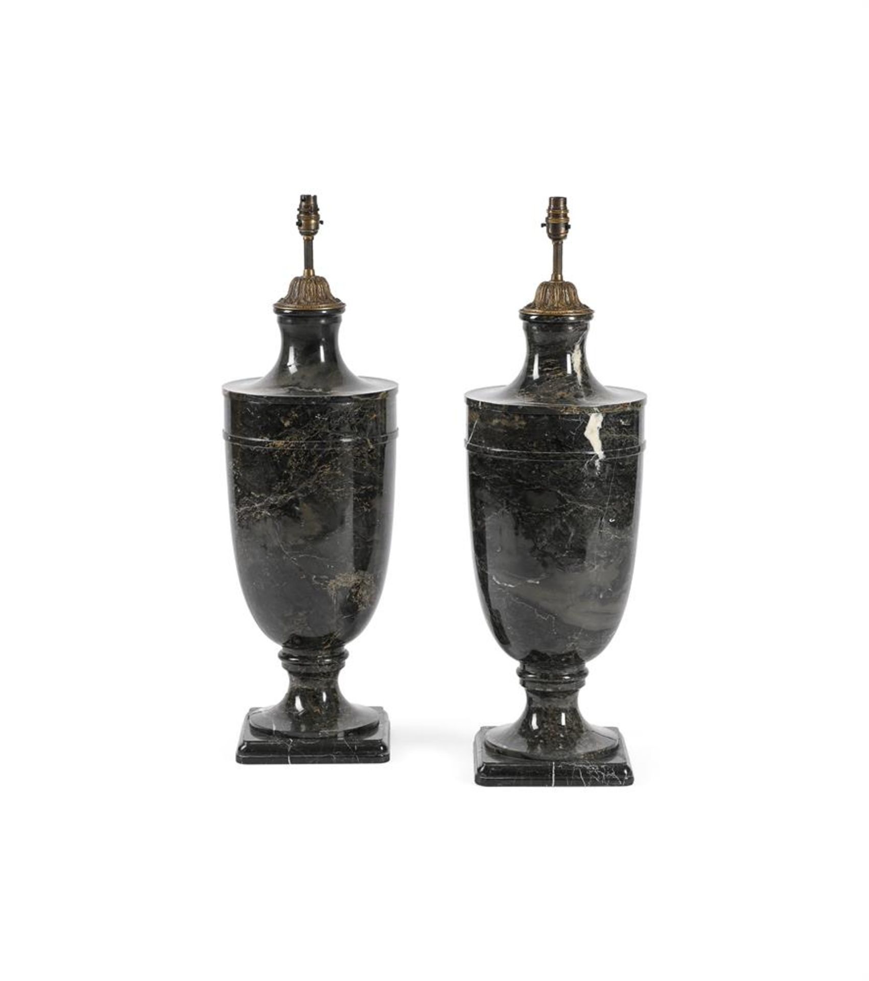 A LARGE PAIR OF VEINED BLACK MARBLE URN LAMP BASES LATE 19TH CENTURY - Bild 2 aus 2
