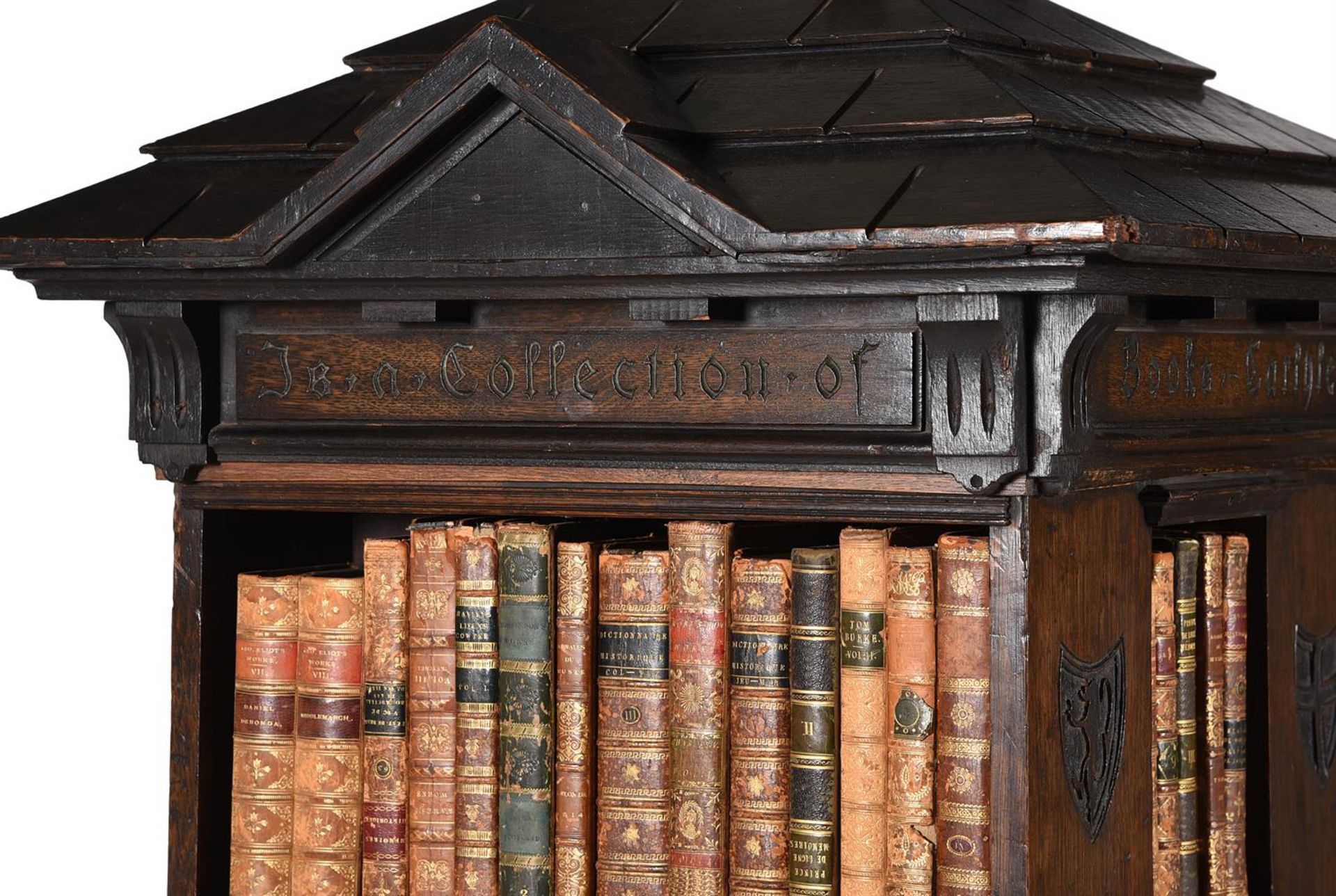 AN OAK TABARD INN LIBRARY BOOKCASE, IN THE MANNER OF RICHARD NORMAN SHAW, CIRCA 1890 - Image 6 of 7