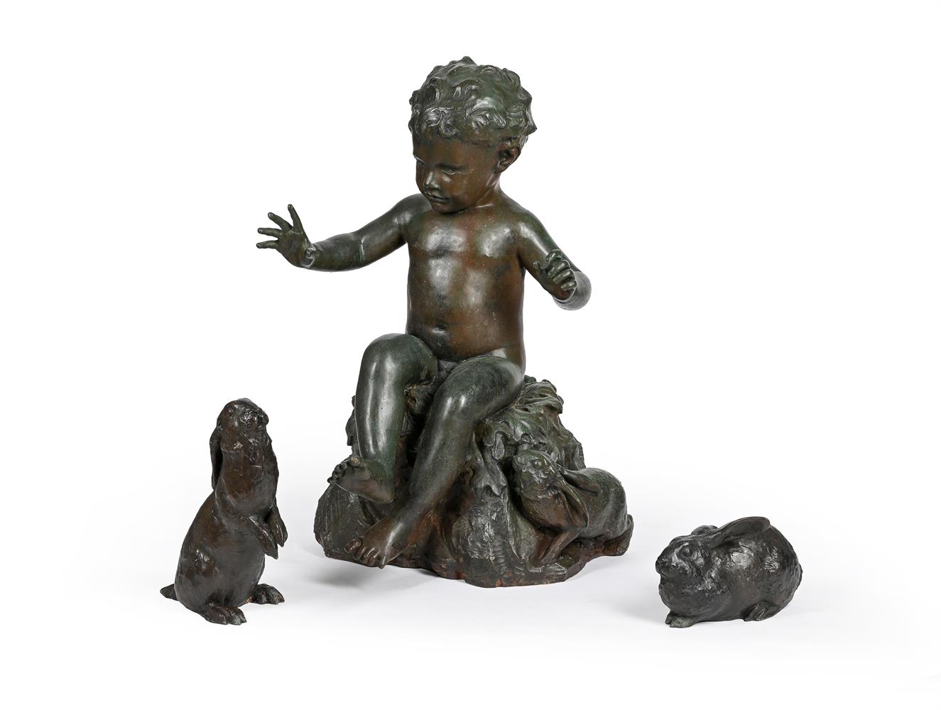 BRENDA PUTNAM (AMERICAN, 1890-1975), A LARGE BRONZE GROUP, CHILD WITH RABBITS - Image 3 of 3