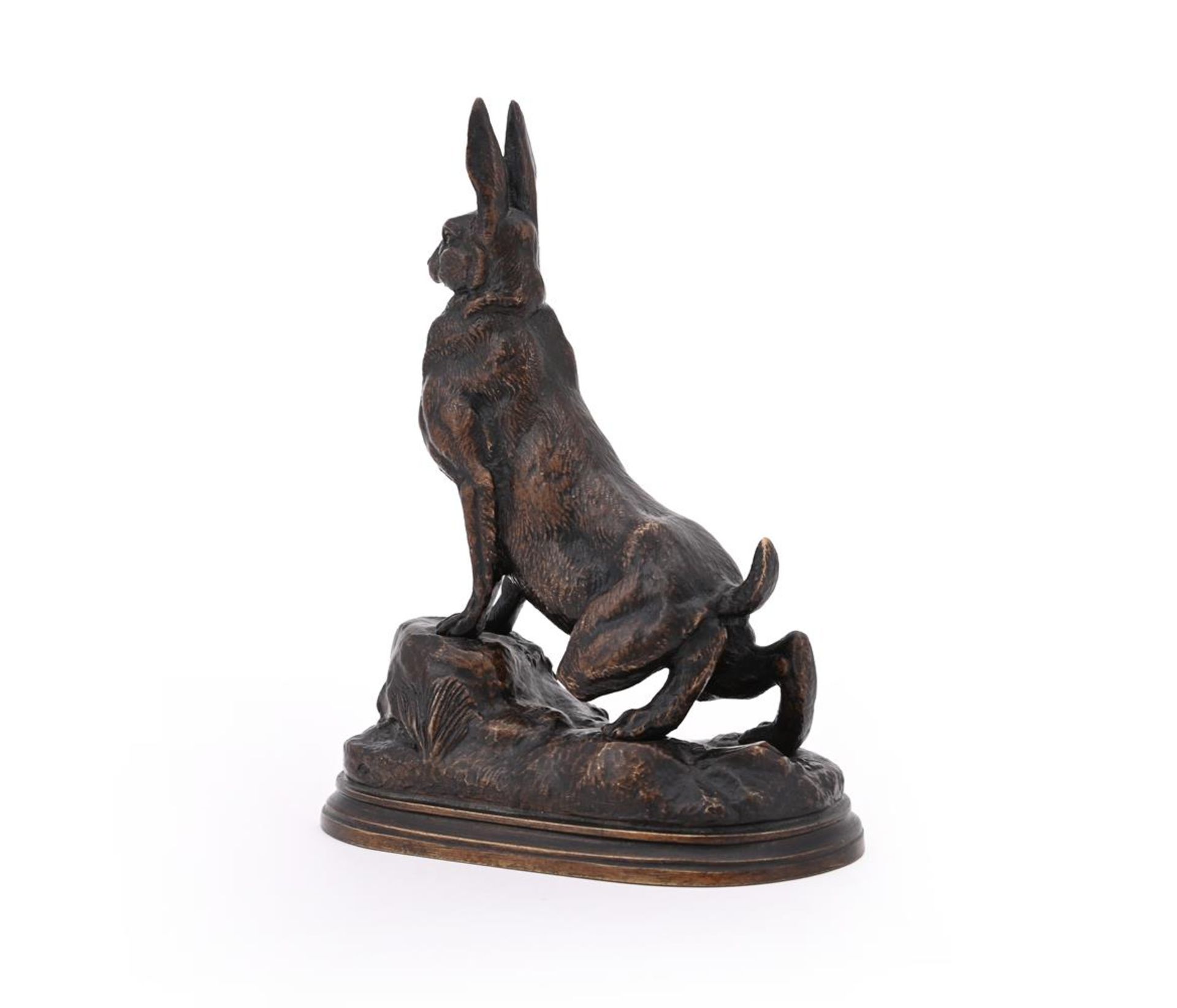 JULES MOIGNIEZ (FRENCH, 1835-1894), A BRONZE MODEL OF AN ALERT HARE - Image 3 of 5