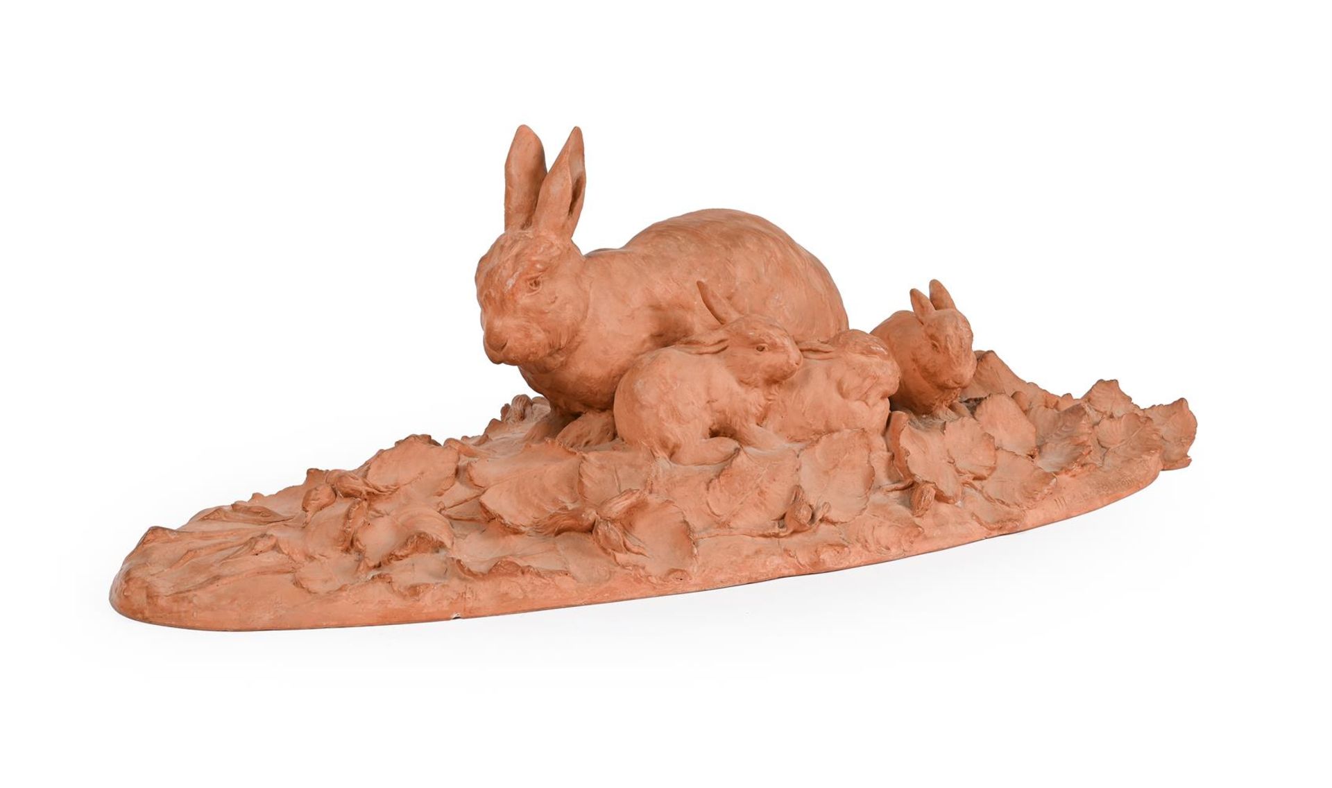 λ MARGUERITE MONOT (FRENCH, 1903-1961), A LARGE TERRACOTTA GROUP OF RABBIT WITH KITS - Image 2 of 7