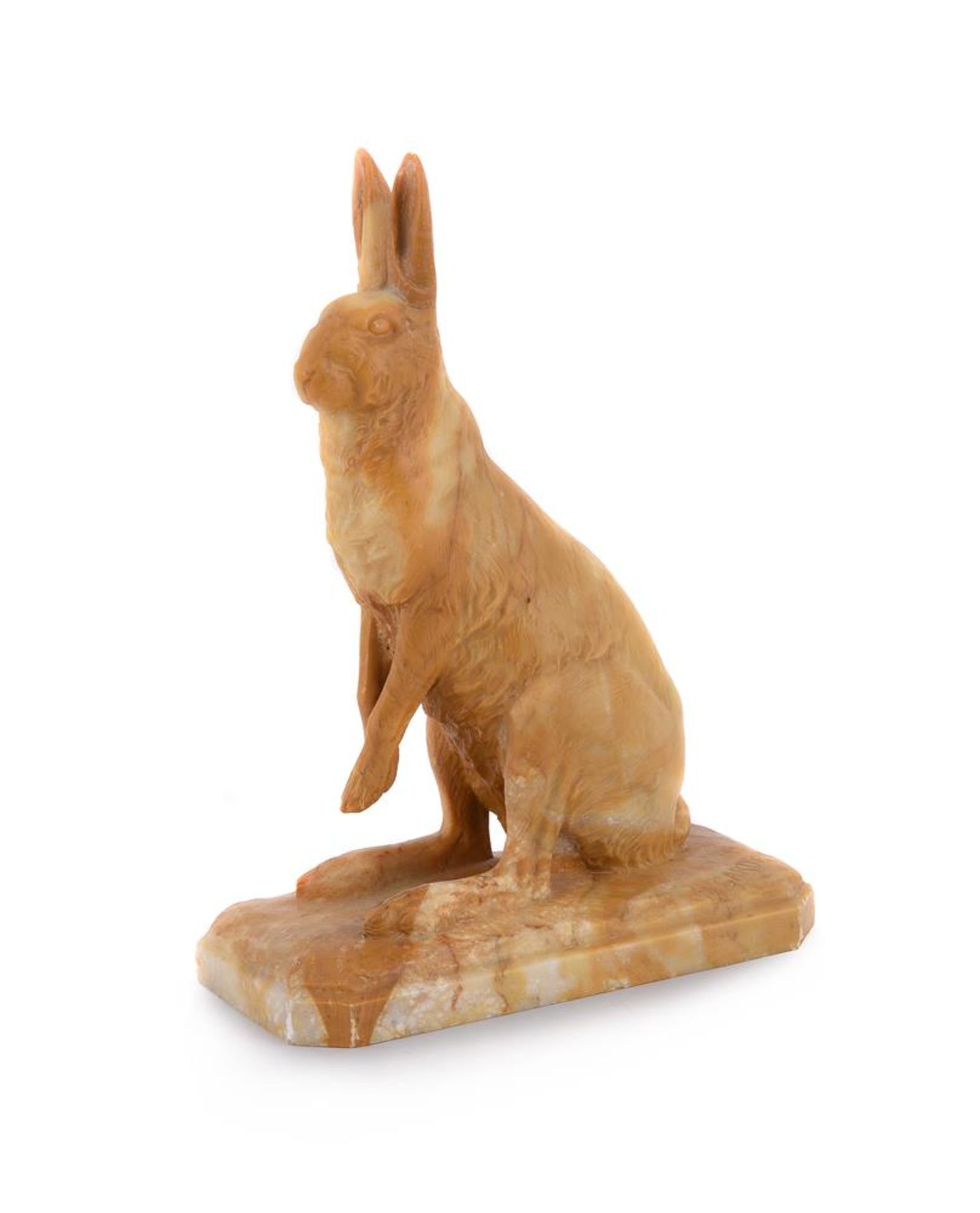 GEORGES GARDET (FRENCH, 1863-1939), A CARVED SIENA MARBLE MODEL OF A SEATED HARE