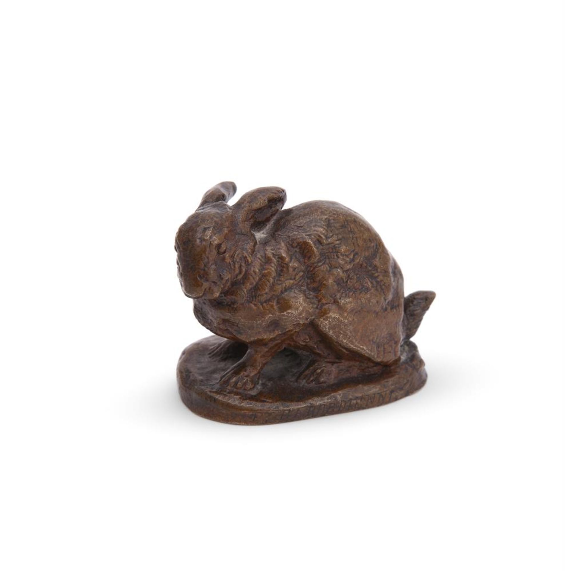 ANTOINE-LOUIS BARYE (FRENCH, 1795-1875), A BRONZE MODEL OF A CROUCHING RABBIT - Image 2 of 6