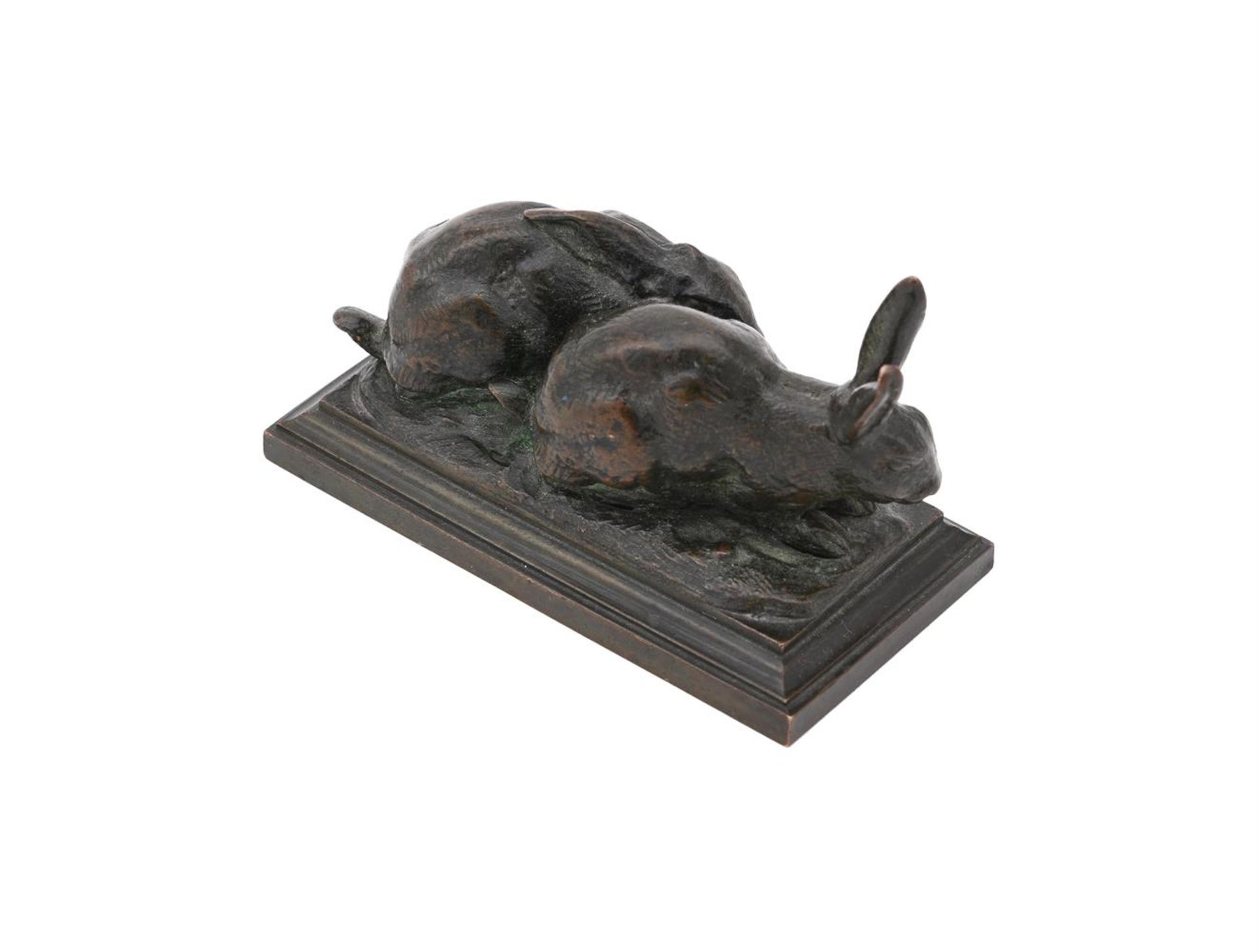 ANTOINE-LOUIS BARYE (FRENCH, 1795-1875), A BRONZE GROUP OF A PAIR OF RABBITS - Image 4 of 5
