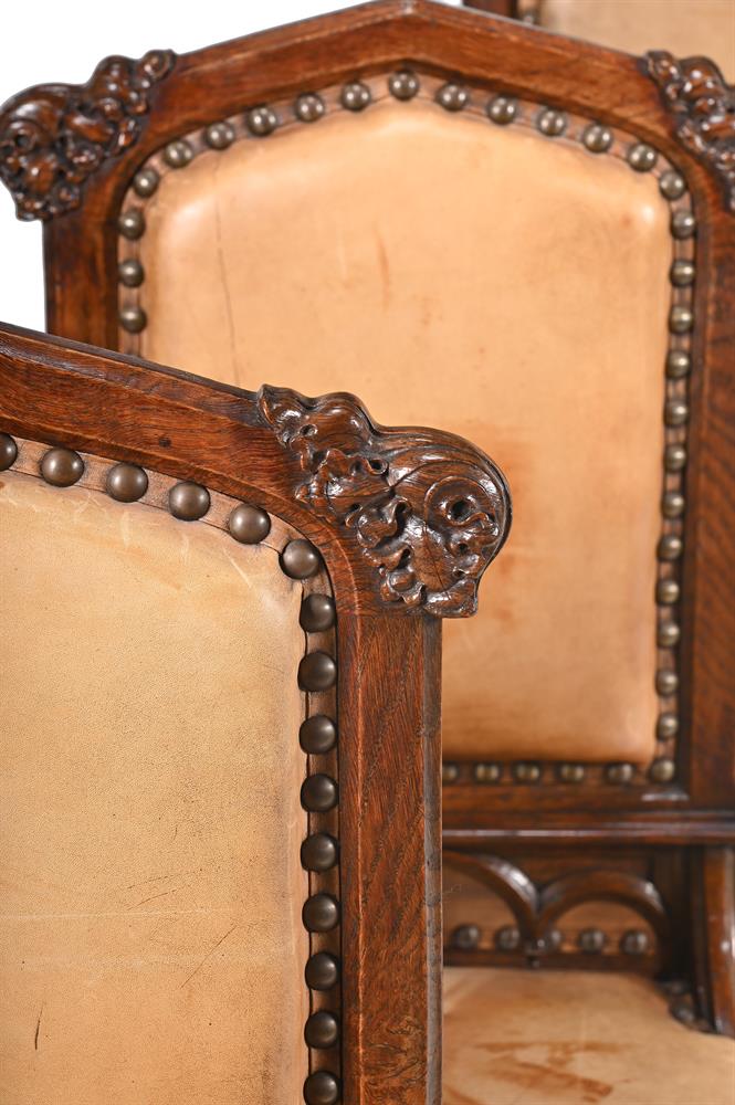 A SET OF SIX VICTORIAN GOTHIC REVIVAL OAK DINING CHAIRS, IN THE MANNER OF A.W.N. PUGIN, CIRCA 1840 - Image 3 of 4