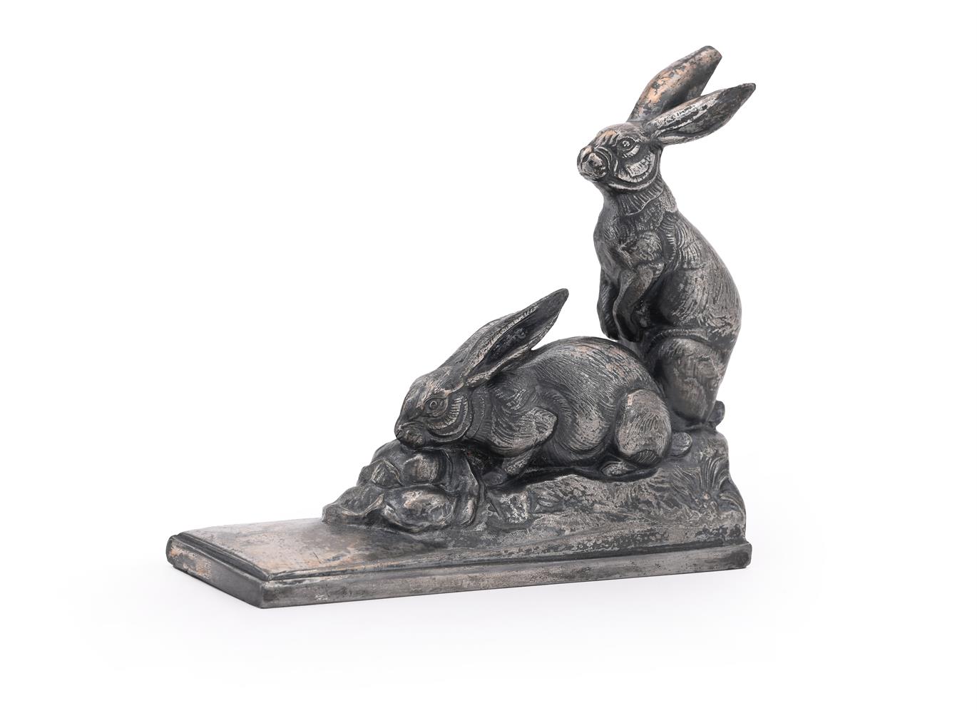 MAURICE FRECOURT (FRENCH, LATE 19TH/EARLY 20TH CENTURY), A SPELTER MODEL OF TWO RABBITS - Image 3 of 8