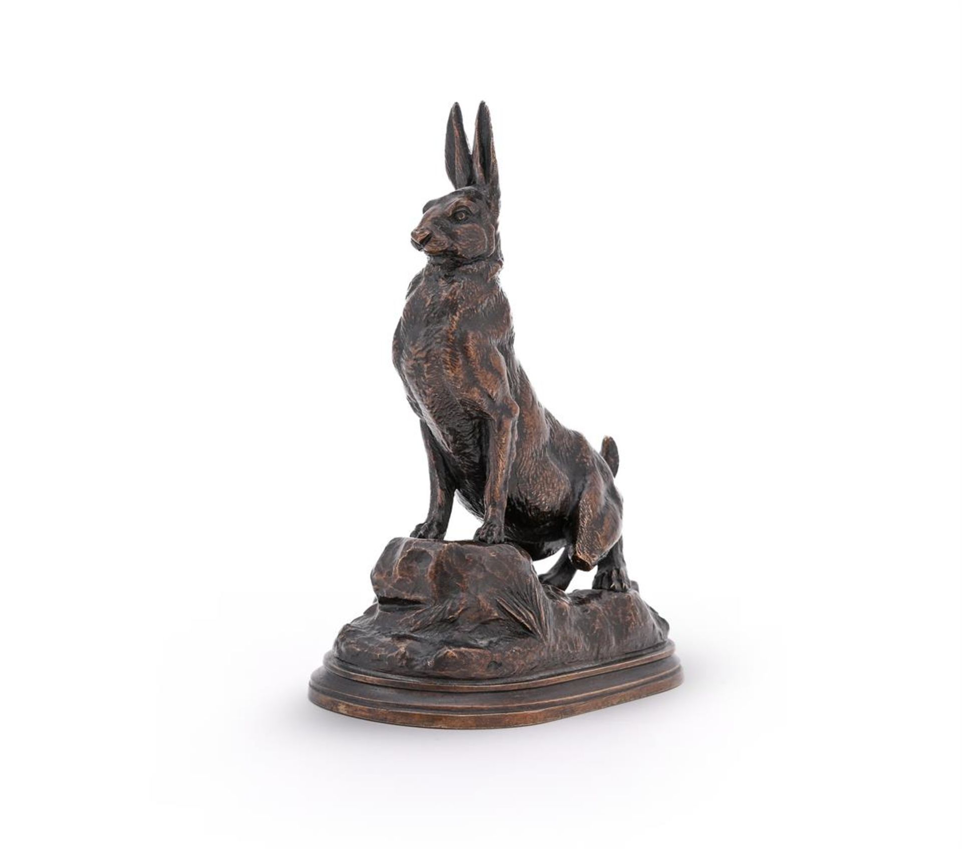 JULES MOIGNIEZ (FRENCH, 1835-1894), A BRONZE MODEL OF AN ALERT HARE - Image 2 of 5