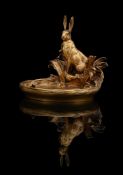 CHARLES PAILLET (FRENCH, 1871-1937), A GILT BRONZE VIDE POCHE FORMED AS A HARE AT A POOL