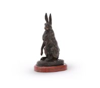 ALFRED DUBUCAND (FRENCH, 1828-1894), A BRONZE MODEL OF AN ALERT HARE