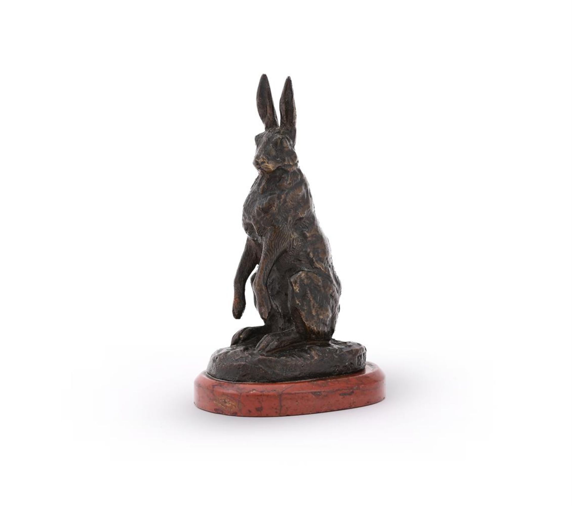 ALFRED DUBUCAND (FRENCH, 1828-1894), A BRONZE MODEL OF AN ALERT HARE