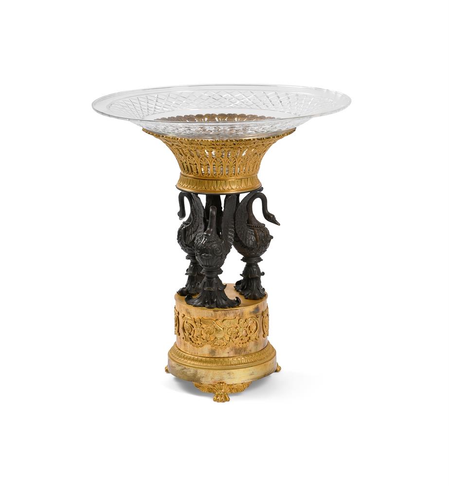 A FRENCH PATINATED AND GILT BRONZE TABLE CENTREPIECE, MID 19TH CENTURY