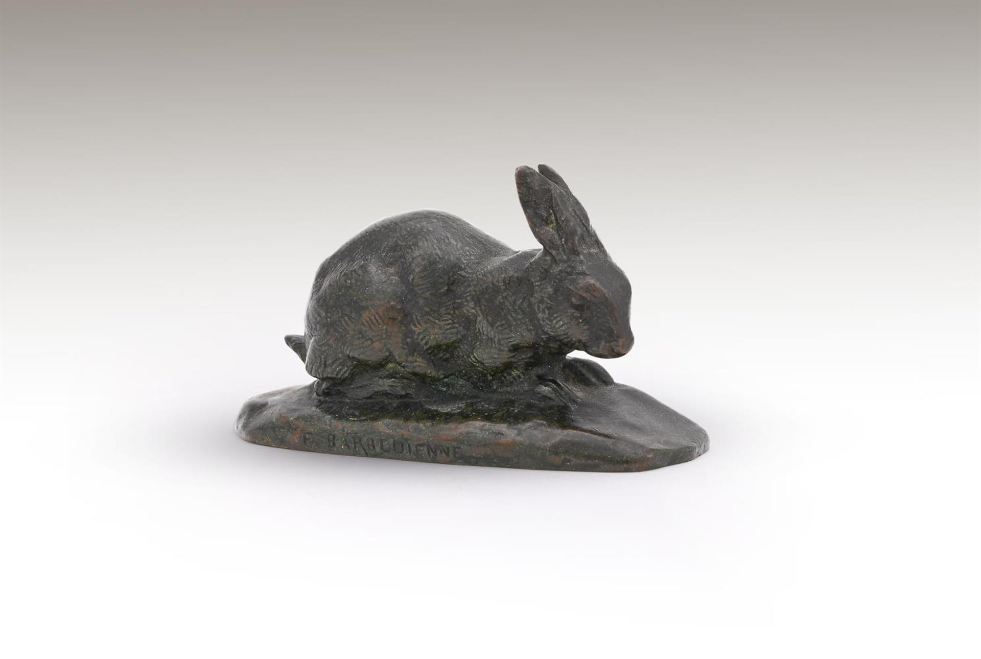 ANTOINE-LOUIS BARYE (FRENCH, 1795-1875), A BRONZE MODEL OF A CROUCHING RABBIT - Image 5 of 5