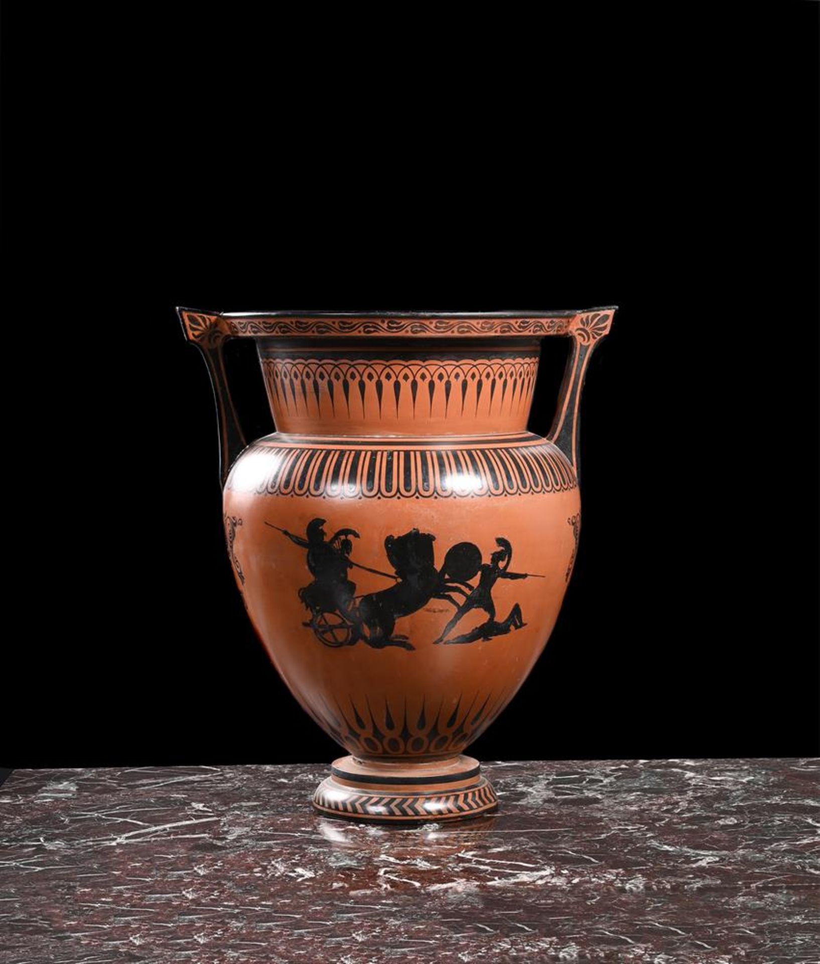 A BLACK FIGURE VOLUTE KRATER VASE IN THE GREEK STYLE, 19TH CENTURY - Image 2 of 3