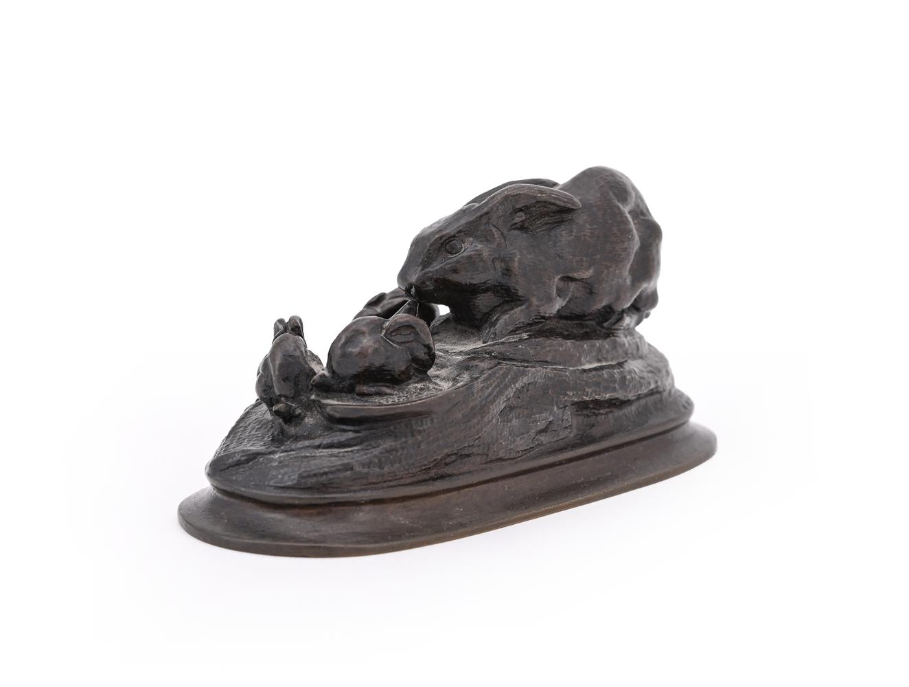 AUGUSTE CAIN (FRENCH, 1821-1894), A BRONZE MODEL OF RABBIT WITH YOUNG - Image 4 of 5