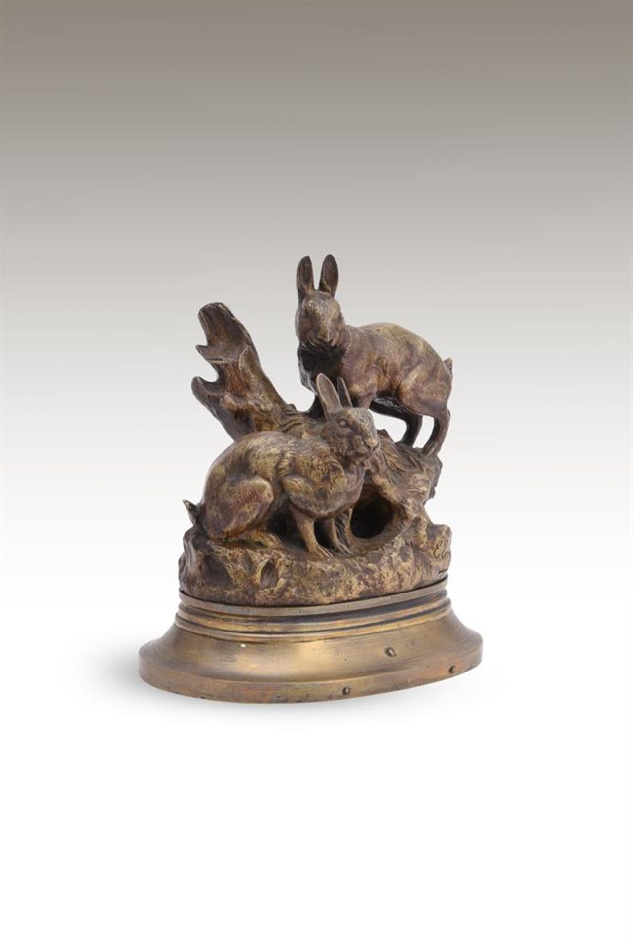 EMILE LOUIS TRUFFOT (FRENCH, 1843-1896), A BRONZE MODEL OF A PAIR OF RABBITS BY THEIR BURROW - Bild 4 aus 4