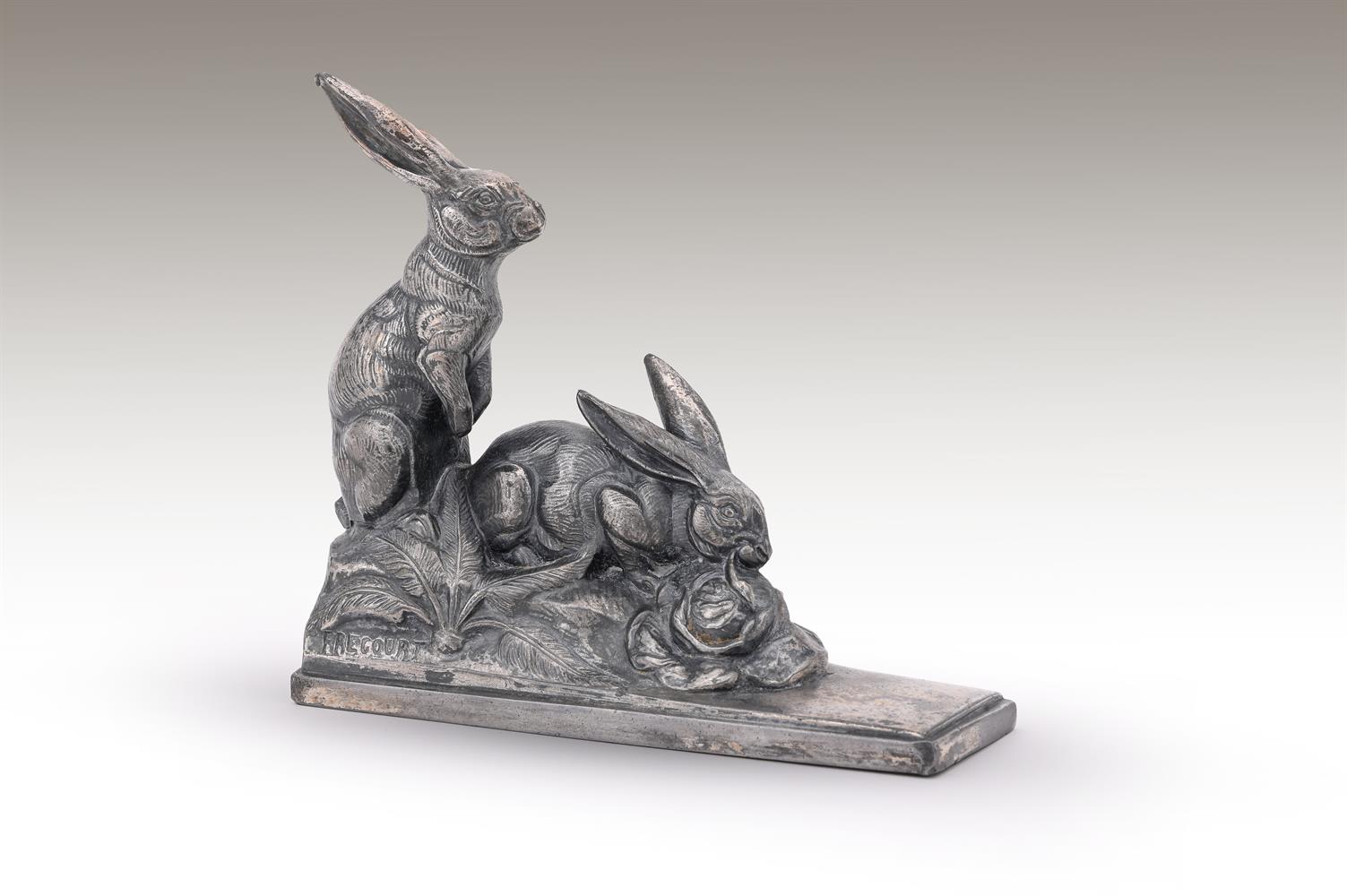 MAURICE FRECOURT (FRENCH, LATE 19TH/EARLY 20TH CENTURY), A SPELTER MODEL OF TWO RABBITS - Image 4 of 8