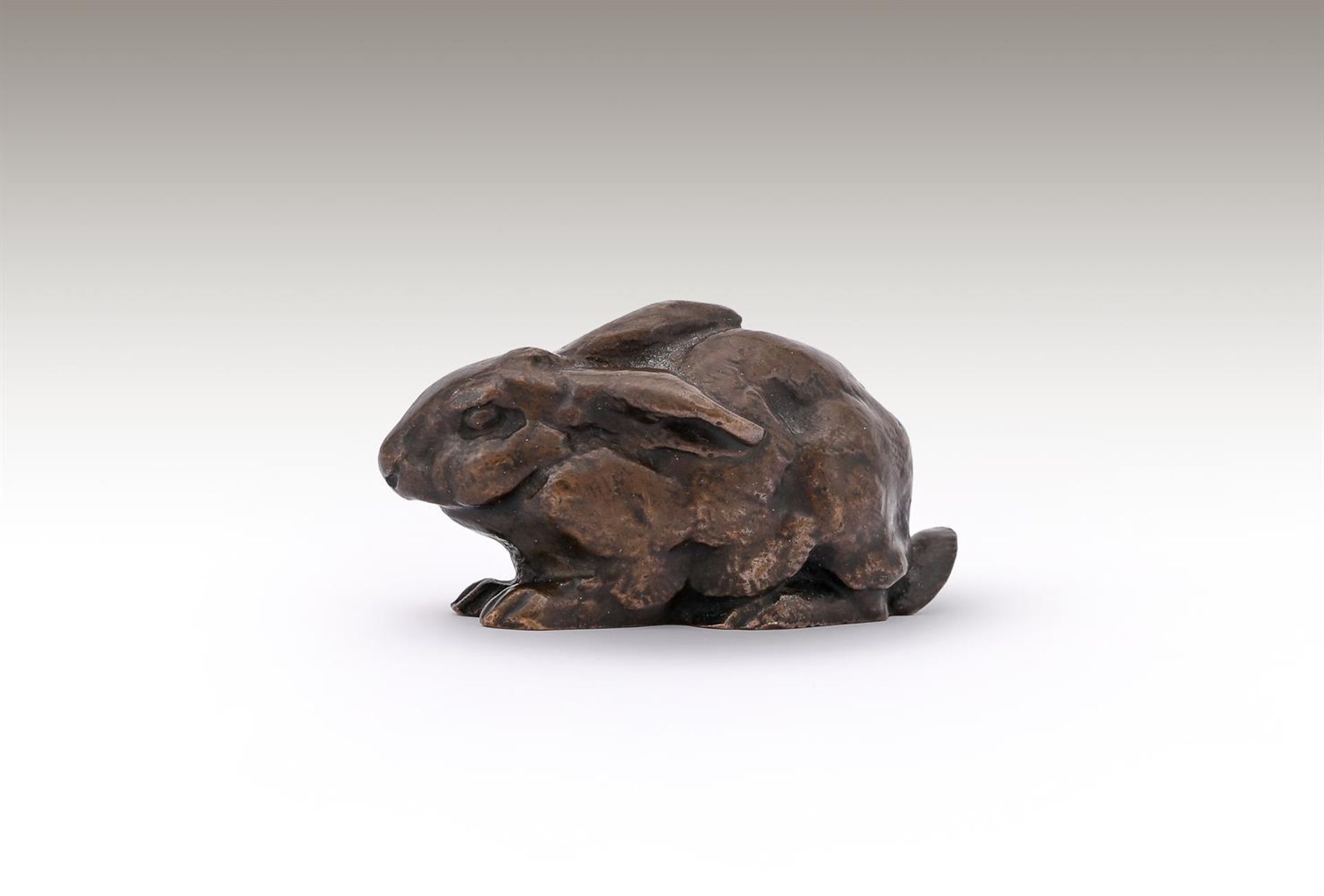 ANTOINE-LOUIS BARYE (FRENCH, 1795-1875), A BRONZE MODEL OF A CROUCHING RABBIT - Image 4 of 4