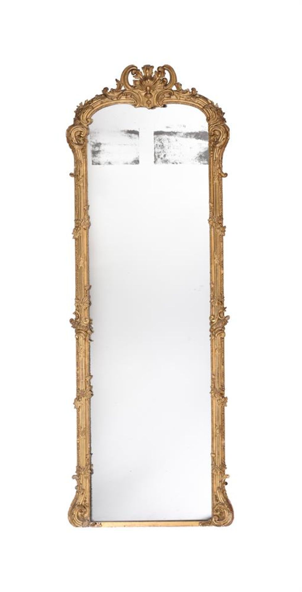 A GILTWOOD AND COMPOSITION WALL MIRROR, 19TH CENTURY