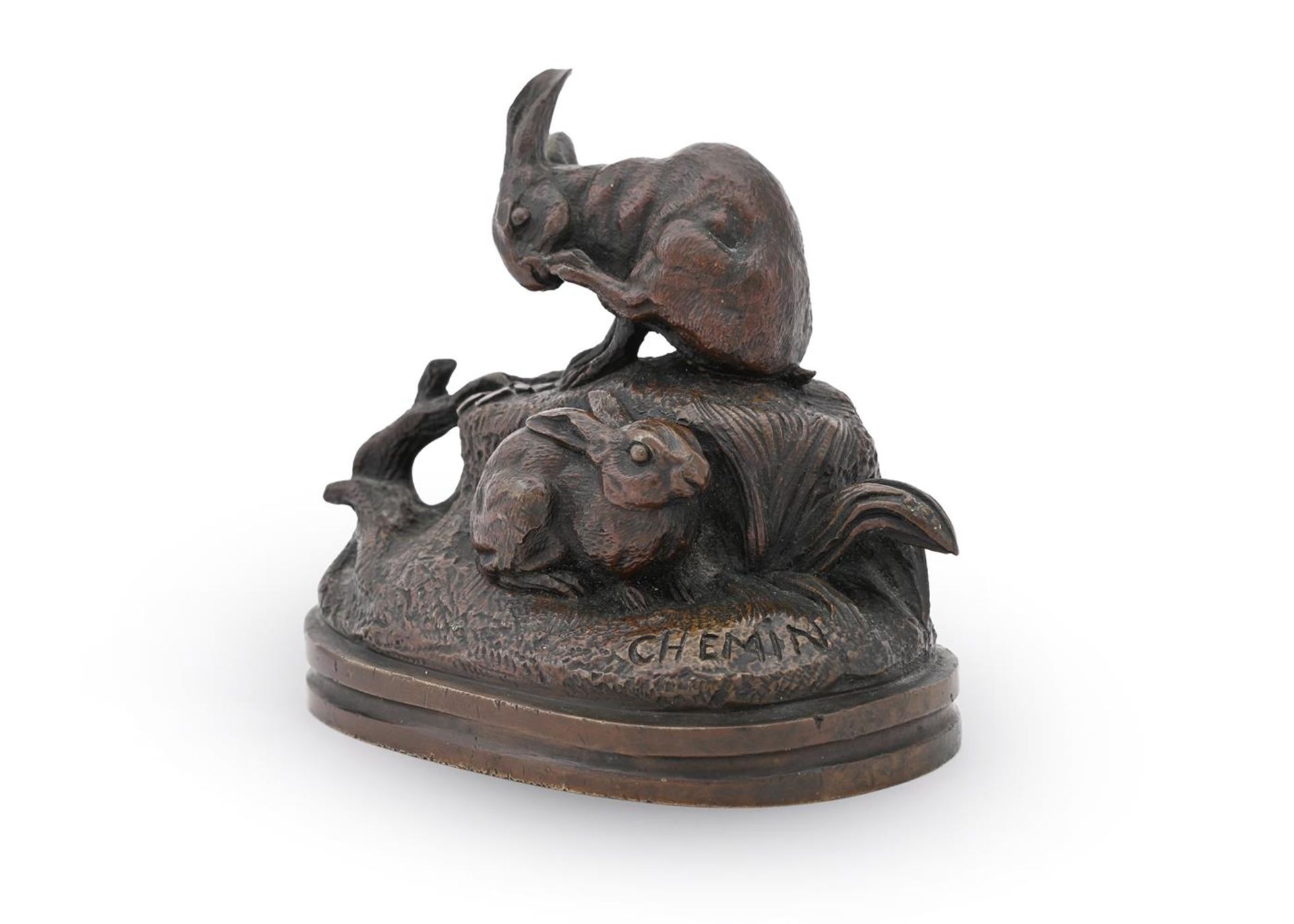 JOSEPH VICTOR CHEMIN (FRENCH, 1825-1901), A BRONZE GROUP OF TWO HARES - Bild 3 aus 6