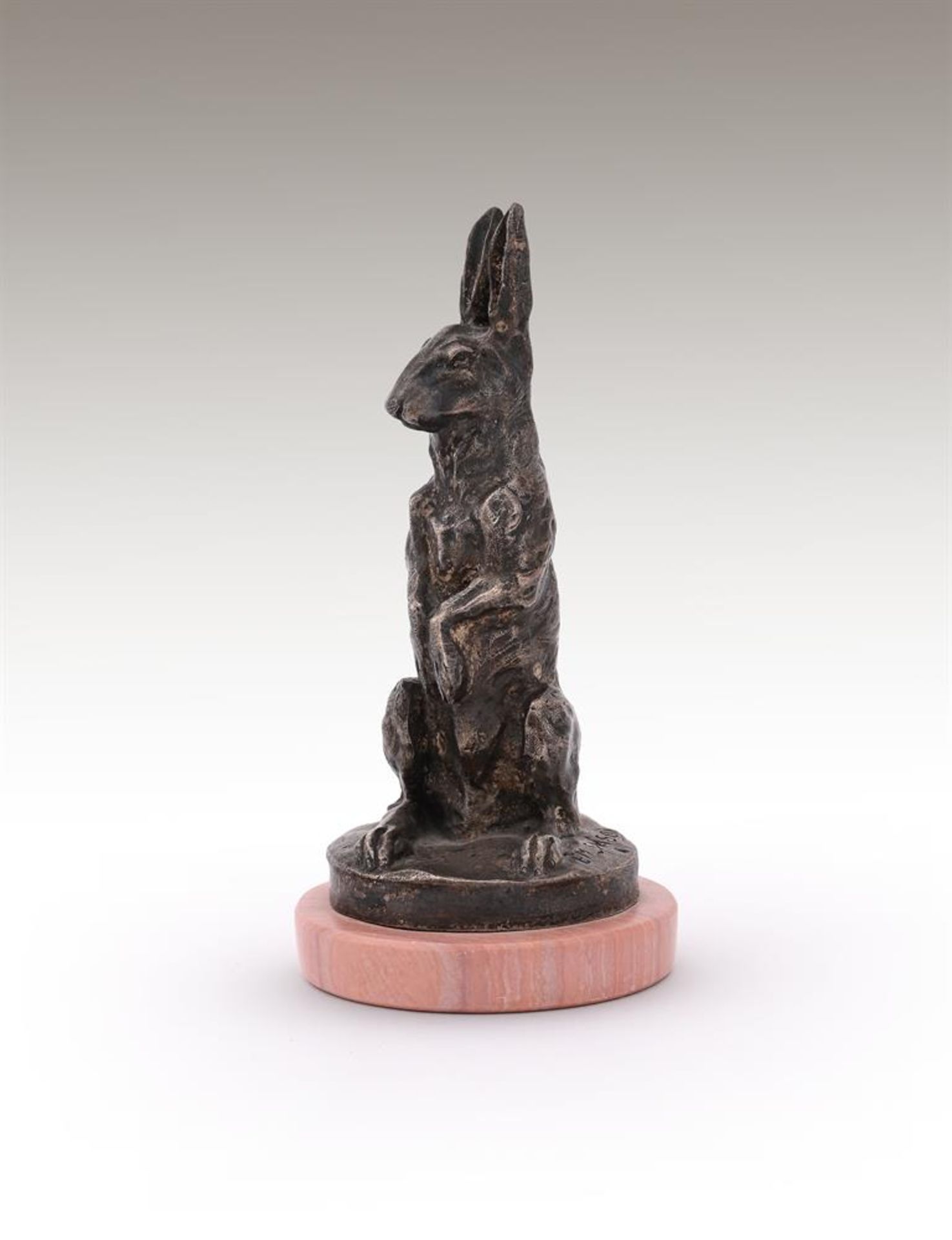 E M SAMSON (FRENCH, LATE 19TH/EARLY 20TH CENTURY), A SILVERED BRONZE MODEL OF AN ALERT HARE - Image 5 of 5