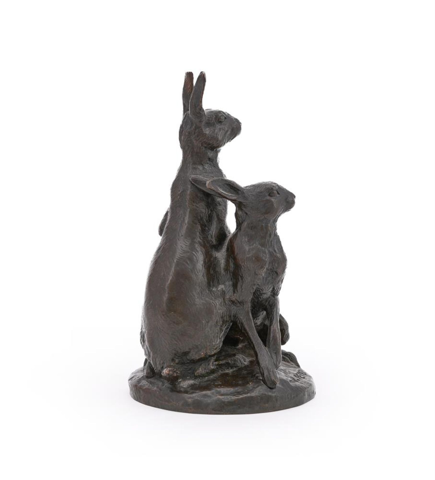 VICTOR PETER (FRENCH, 1840-1918), A BRONZE MODEL OF TWO ALERT HARES - Bild 3 aus 5