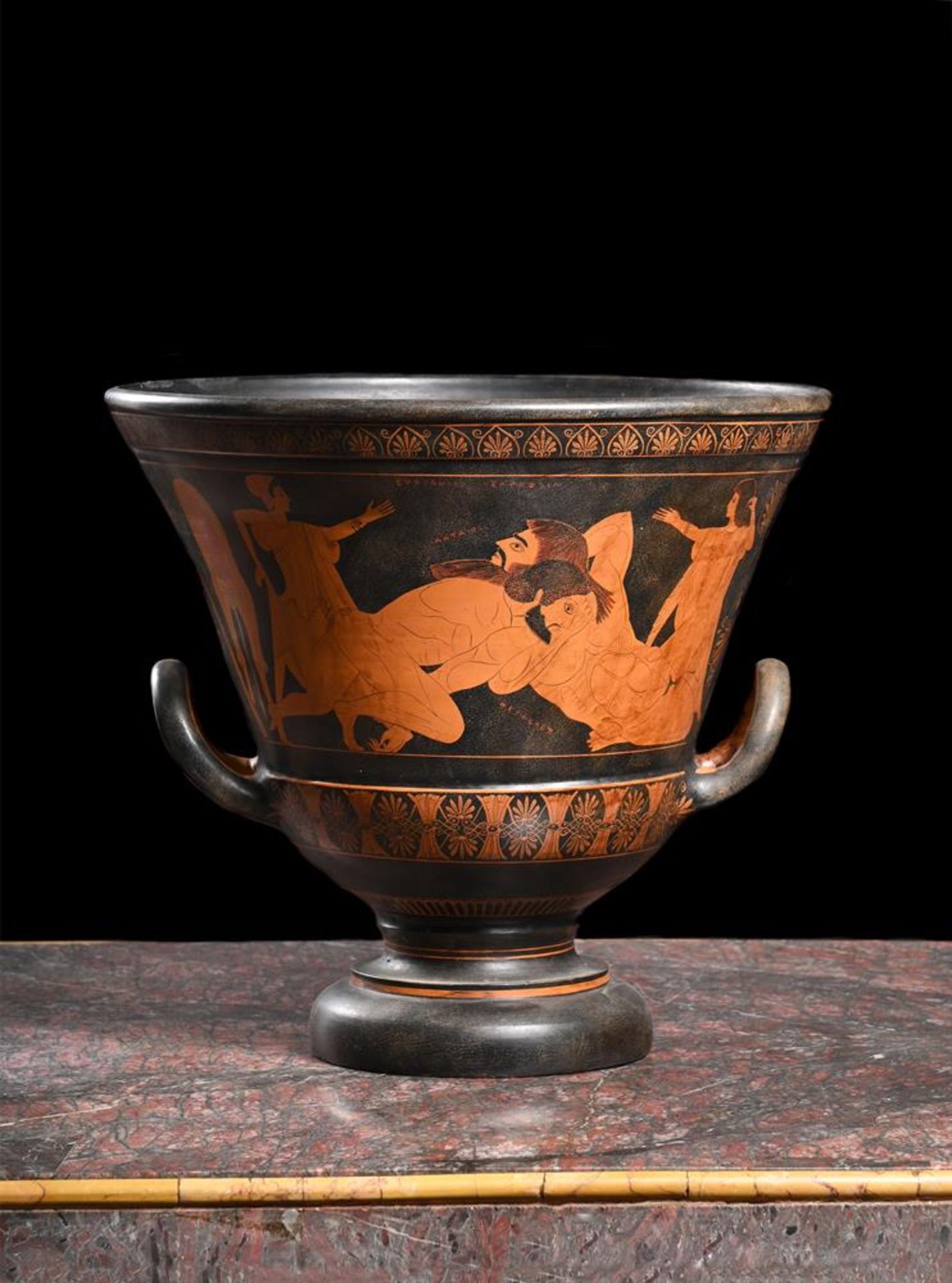 A LARGE RED FIGURE CALYX KRATER IN THE MANNER OF THE EUPHRONIOS KRATER, 19TH CENTURY