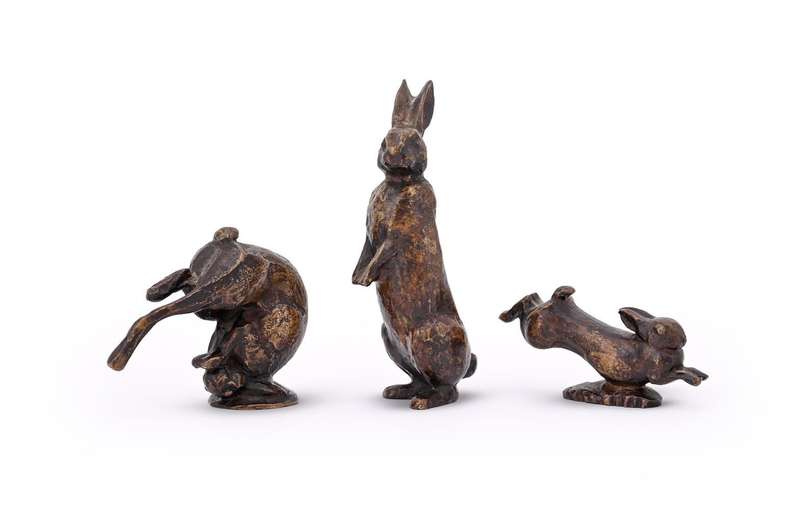 AFTER MAX LE VERRIER (FRENCH, 1891-1973), THREE BRONZE MODELS OF HARES