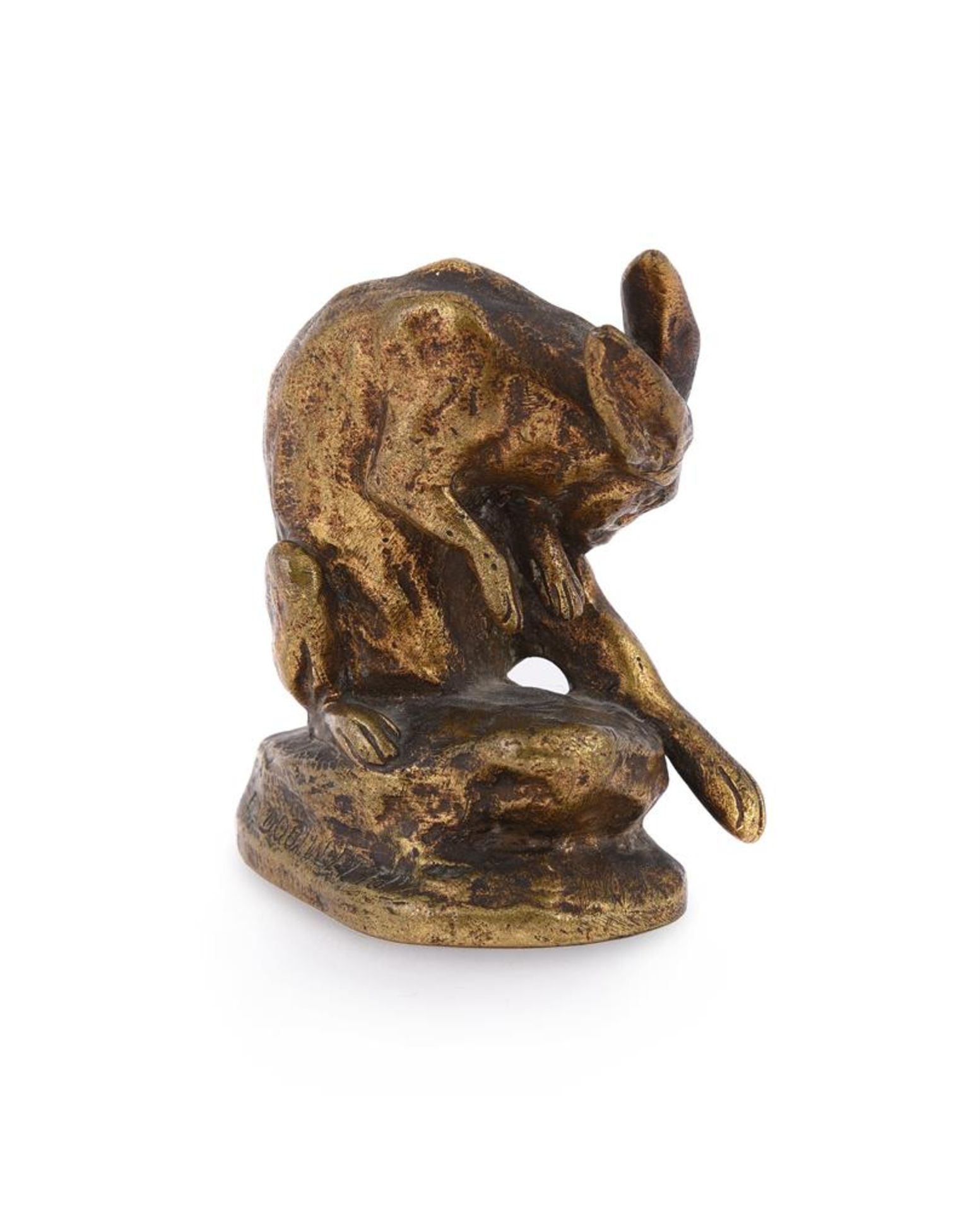 CLOVIS-EDMOND MASSON (FRENCH, 1838-1913), A GILT BRONZE MODEL OF A HARE GROOMING ITS BACK LEG - Image 3 of 7