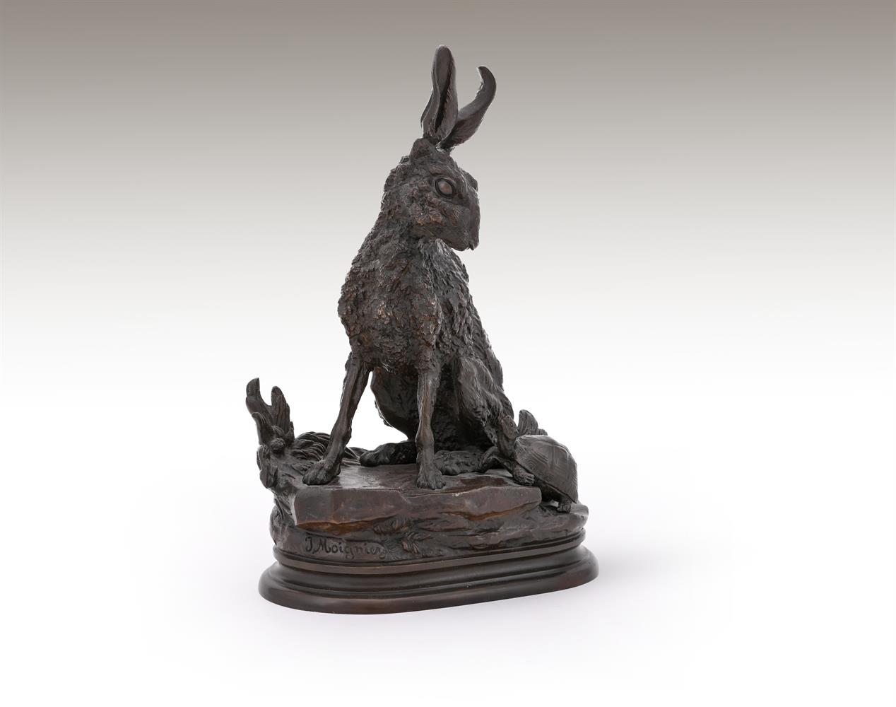 JULES MOIGNIEZ (FRENCH, 1835-1894), A LARGE BRONZE GROUP OF THE HARE AND THE TORTOISE - Image 6 of 6