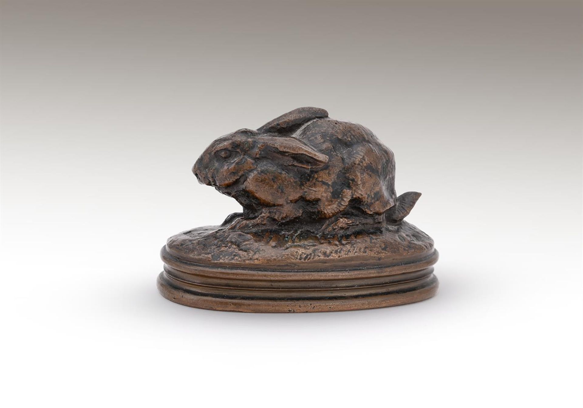 ANTOINE-LOUIS BARYE (FRENCH, 1795-1875), A BRONZE MODEL OF A CROUCHING RABBIT - Image 6 of 6