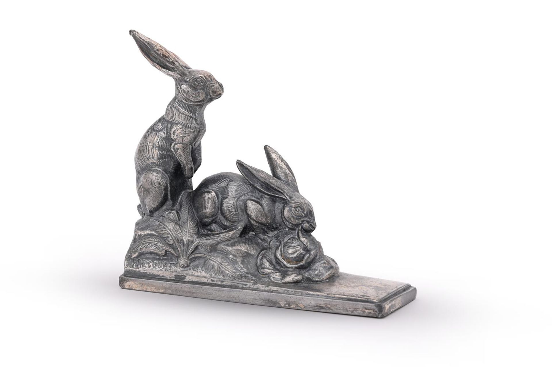 MAURICE FRECOURT (FRENCH, LATE 19TH/EARLY 20TH CENTURY), A SPELTER MODEL OF TWO RABBITS