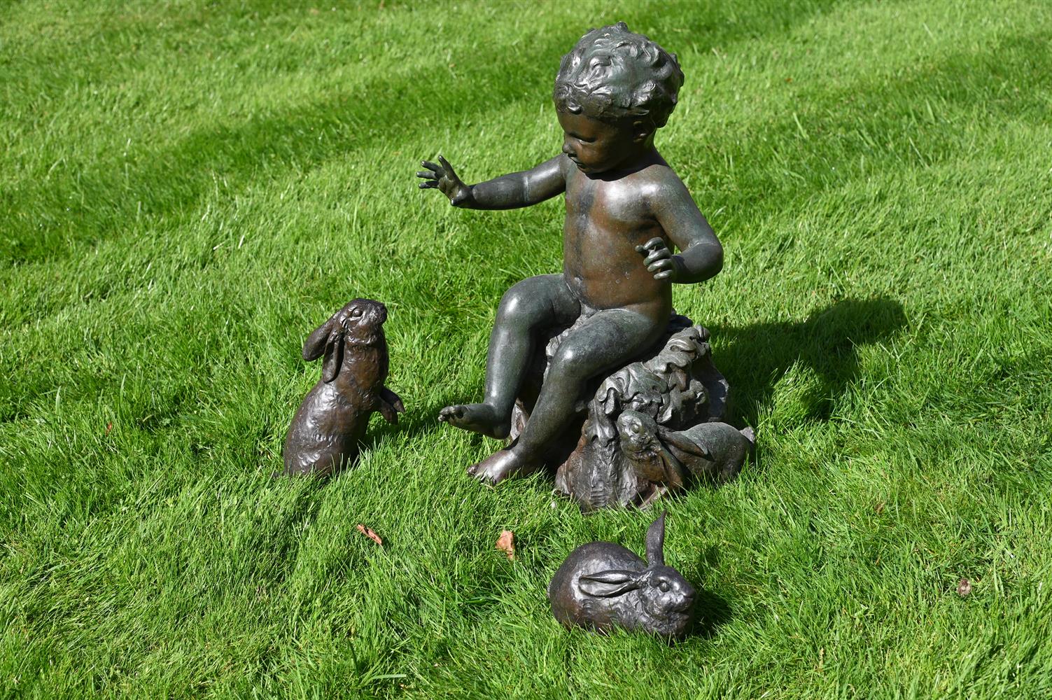 BRENDA PUTNAM (AMERICAN, 1890-1975), A LARGE BRONZE GROUP, CHILD WITH RABBITS - Image 2 of 3