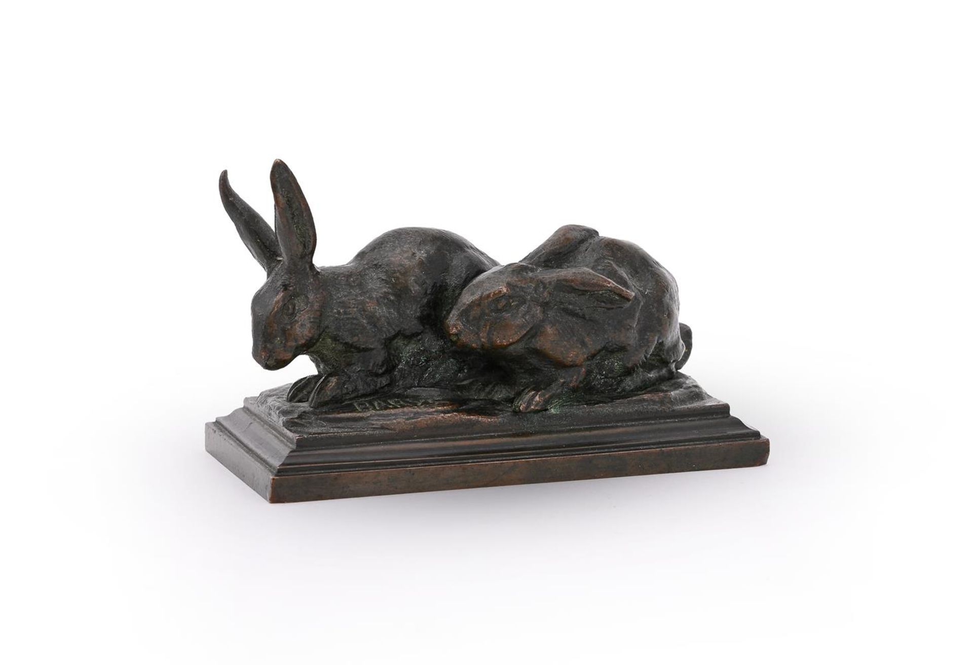 ANTOINE-LOUIS BARYE (FRENCH, 1795-1875), A BRONZE GROUP OF A PAIR OF RABBITS - Image 2 of 5