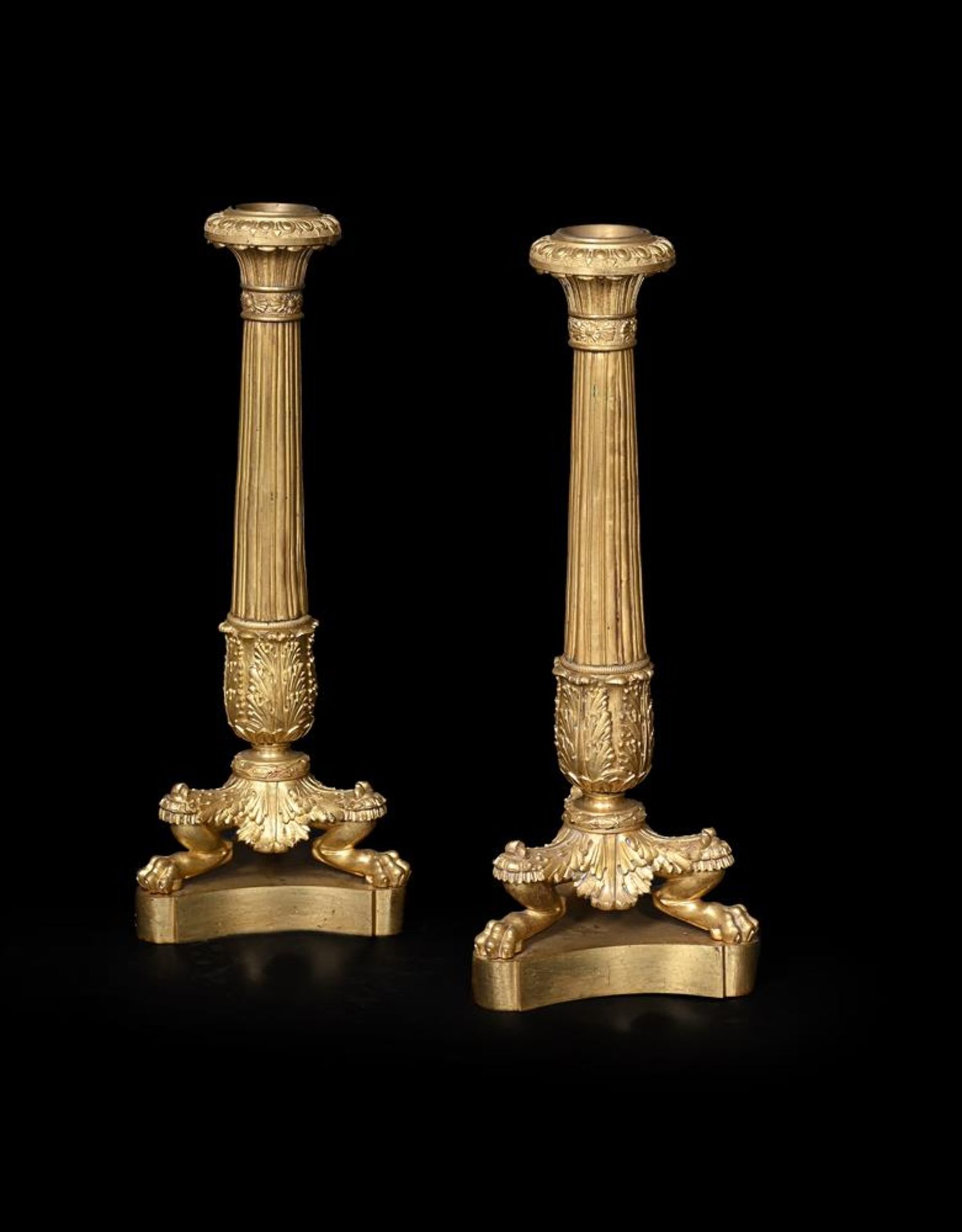 A PAIR OF ORMOLU CANDLESTICKS OF HERCULANEUM FORM, LATE 19TH OR EARLY 20TH CENTURY - Image 2 of 2