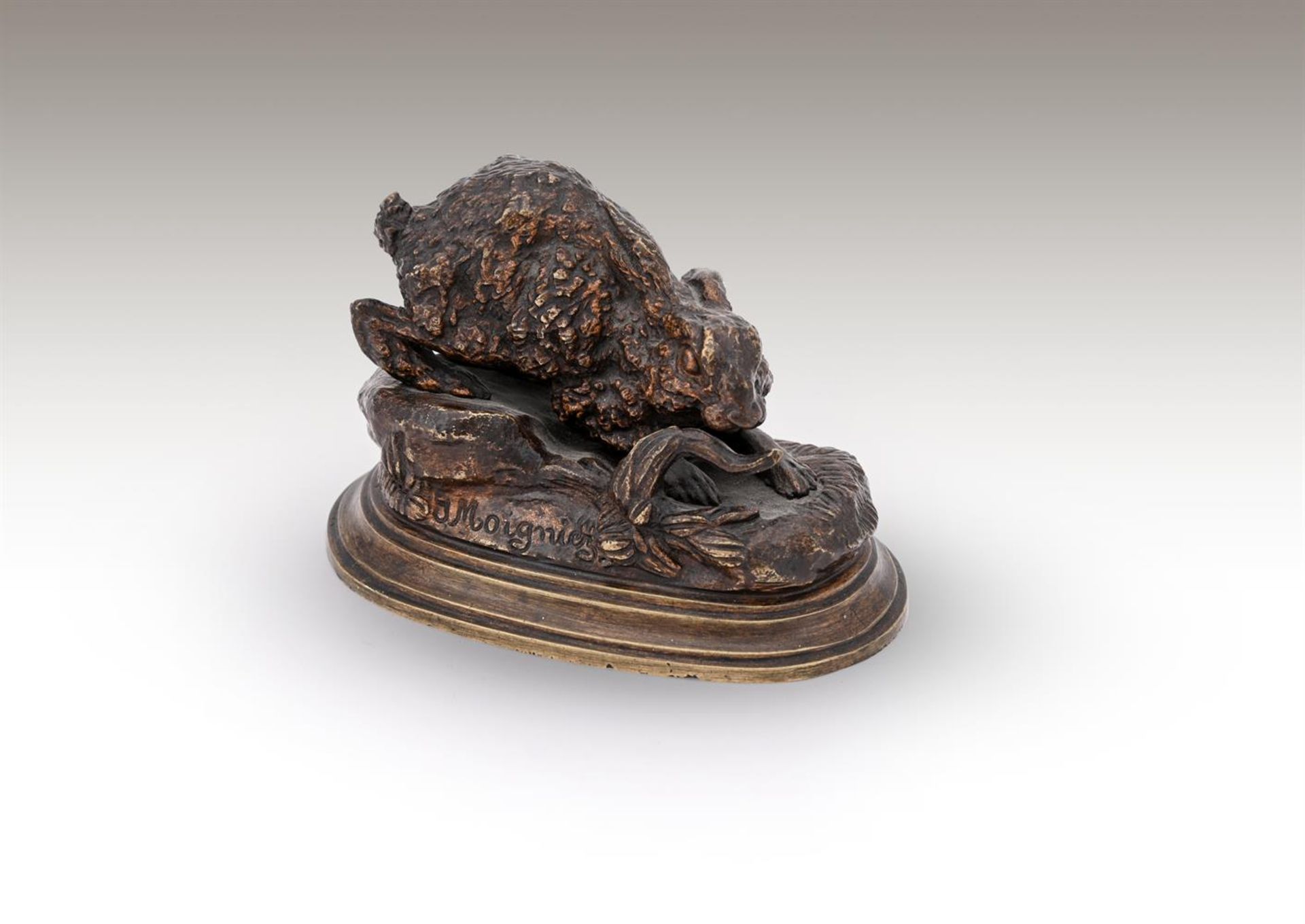 JULES MOIGNIEZ (FRENCH, 1835-1894), A BRONZE MODEL OF A CROUCHING HARE - Image 5 of 5