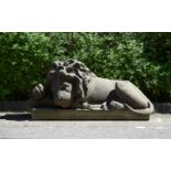 AFTER CANOVA, A CARVED STONE FIGURE OF A RECUMBENT LION, PROBABLY ITALIAN, LATE 19TH CENTURY