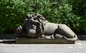 AFTER CANOVA, A CARVED STONE FIGURE OF A RECUMBENT LION, PROBABLY ITALIAN, LATE 19TH CENTURY