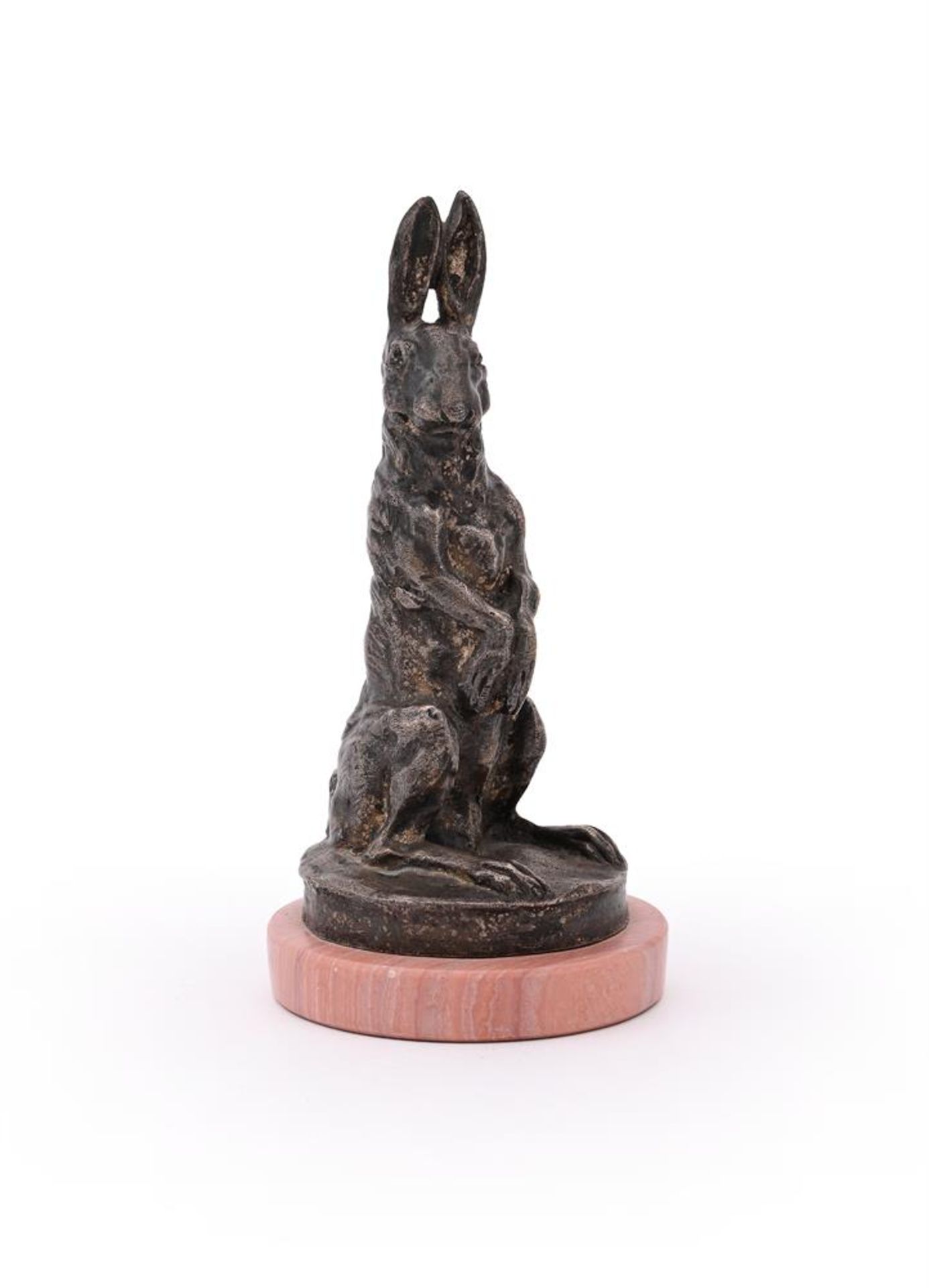 E M SAMSON (FRENCH, LATE 19TH/EARLY 20TH CENTURY), A SILVERED BRONZE MODEL OF AN ALERT HARE - Image 2 of 5